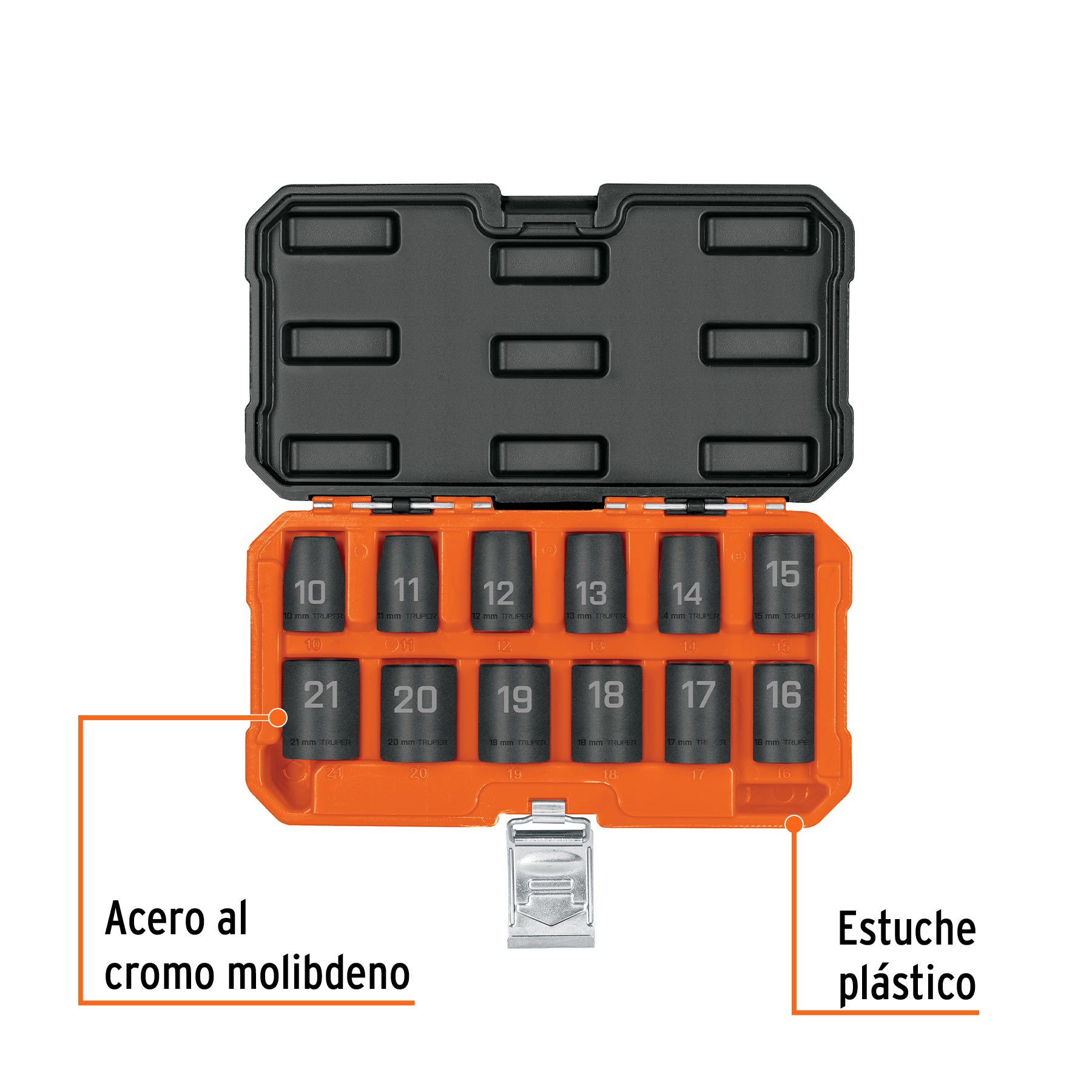 Juego de 12 dados de impacto cuadro 1/2", 6 puntas mm