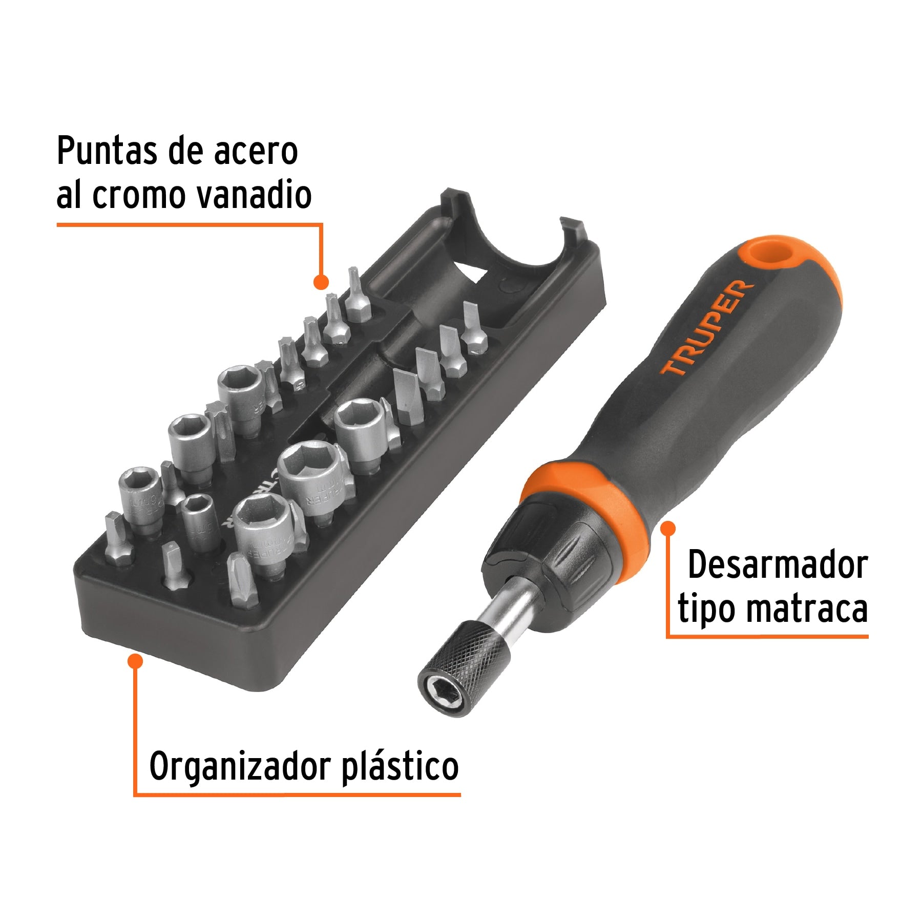 Desarmador tipo matraca con 17 puntas y 7 dados, TRUPER