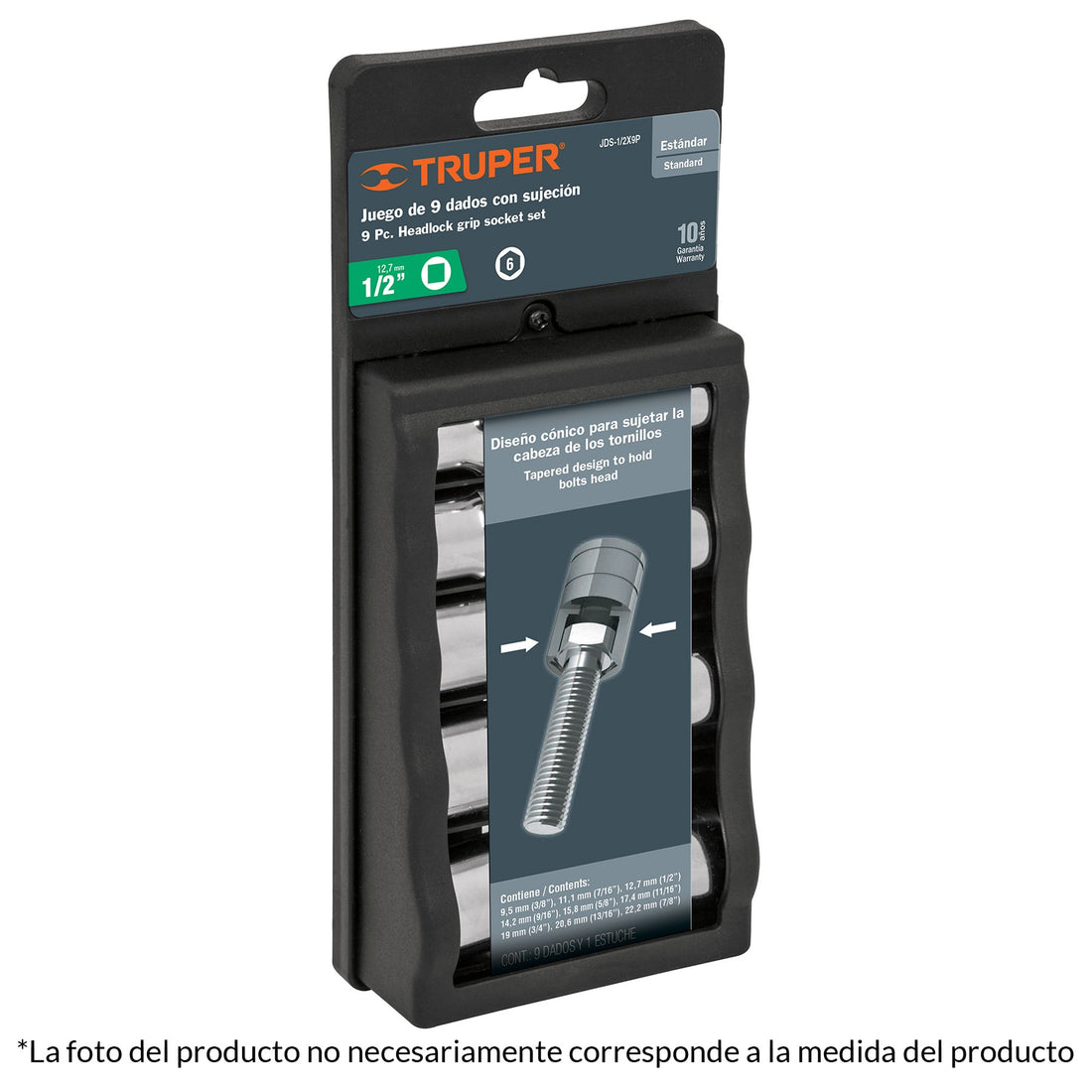 Juego de dados con sujeción, cuadro 1/2", 9 pieza