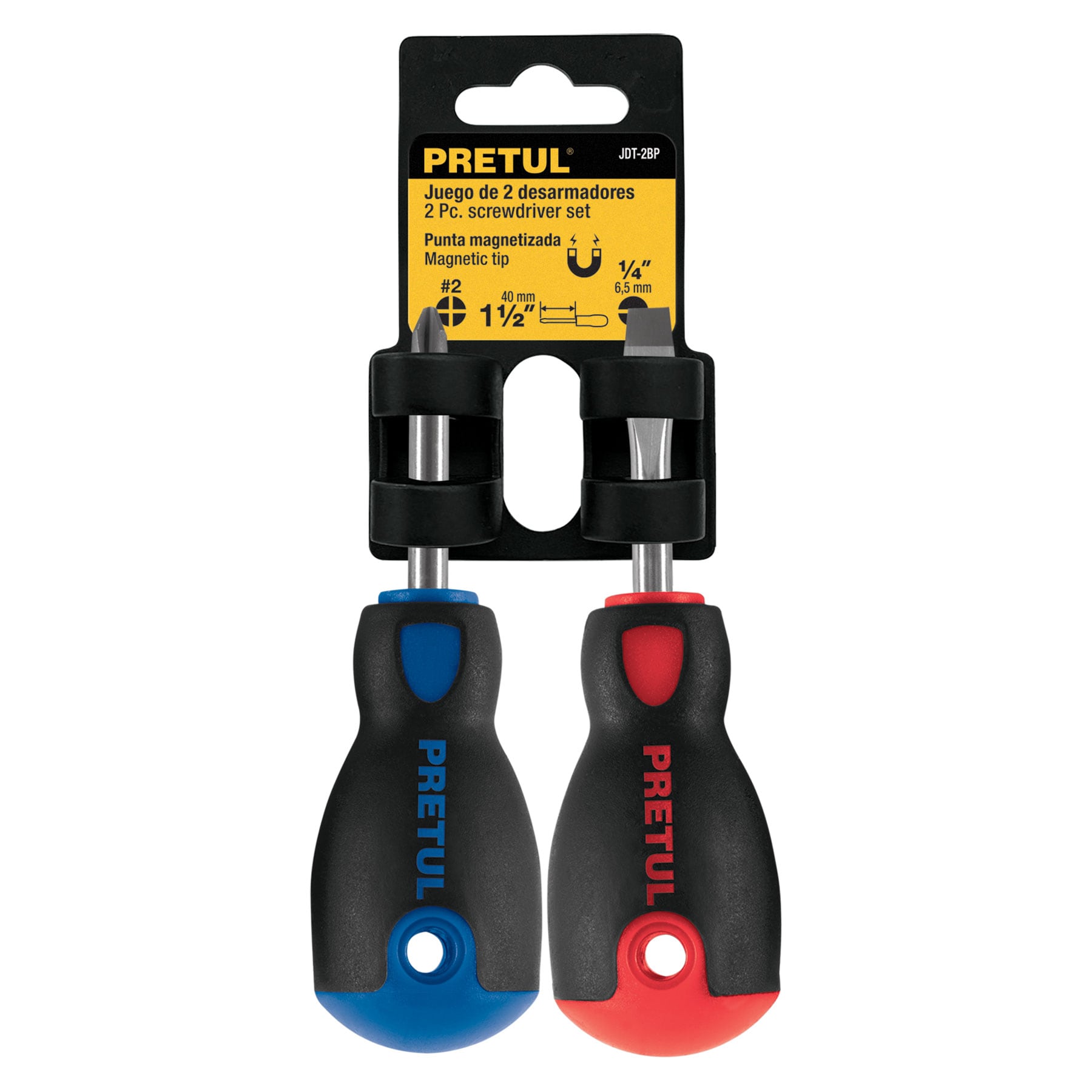 Dúo de desarmadores 1/4" x 1-1/2" mango Comfort Grip, PRETUL