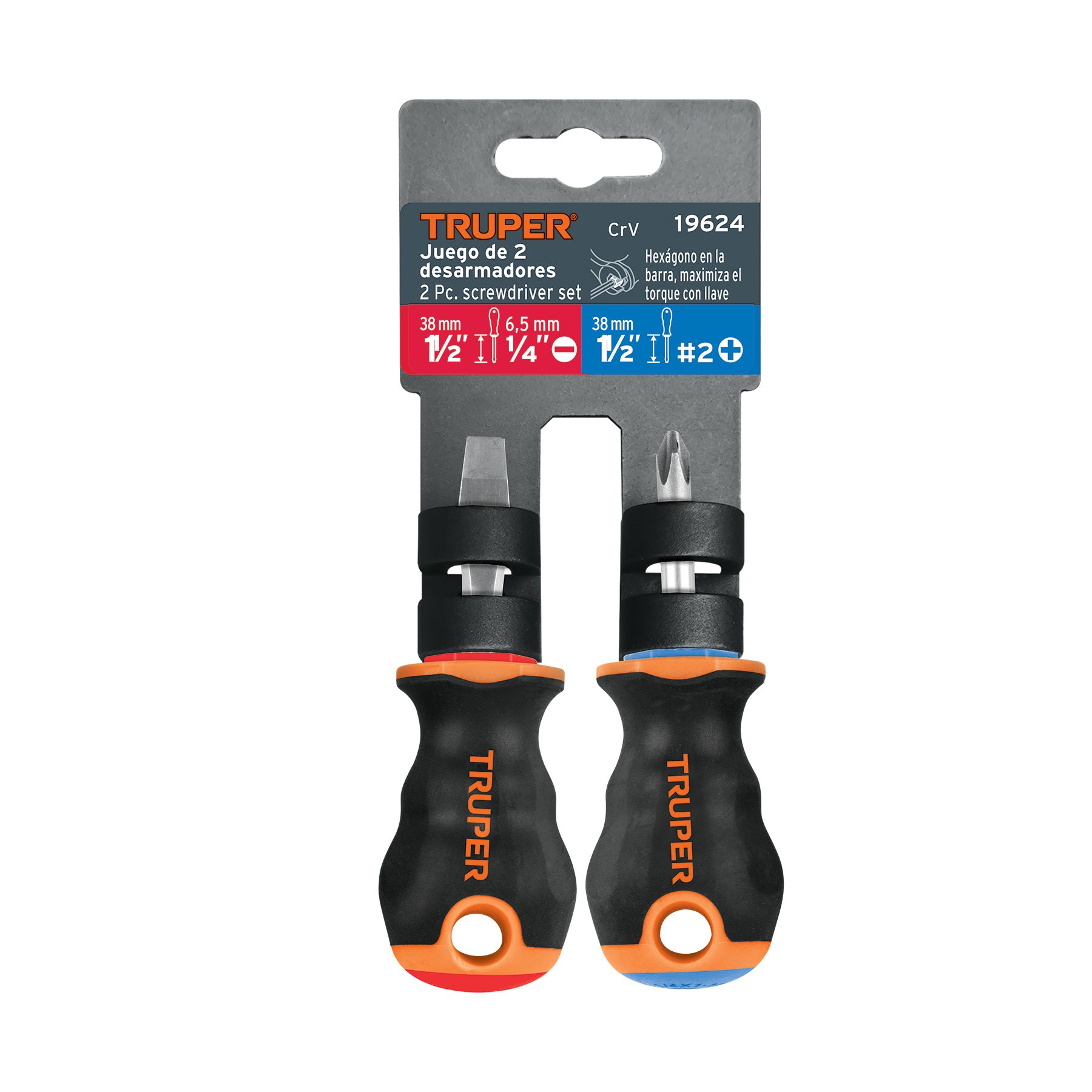 Dúo de desarmadores 1/4" x 1-1/2" mango Comfort Grip, TRUPER