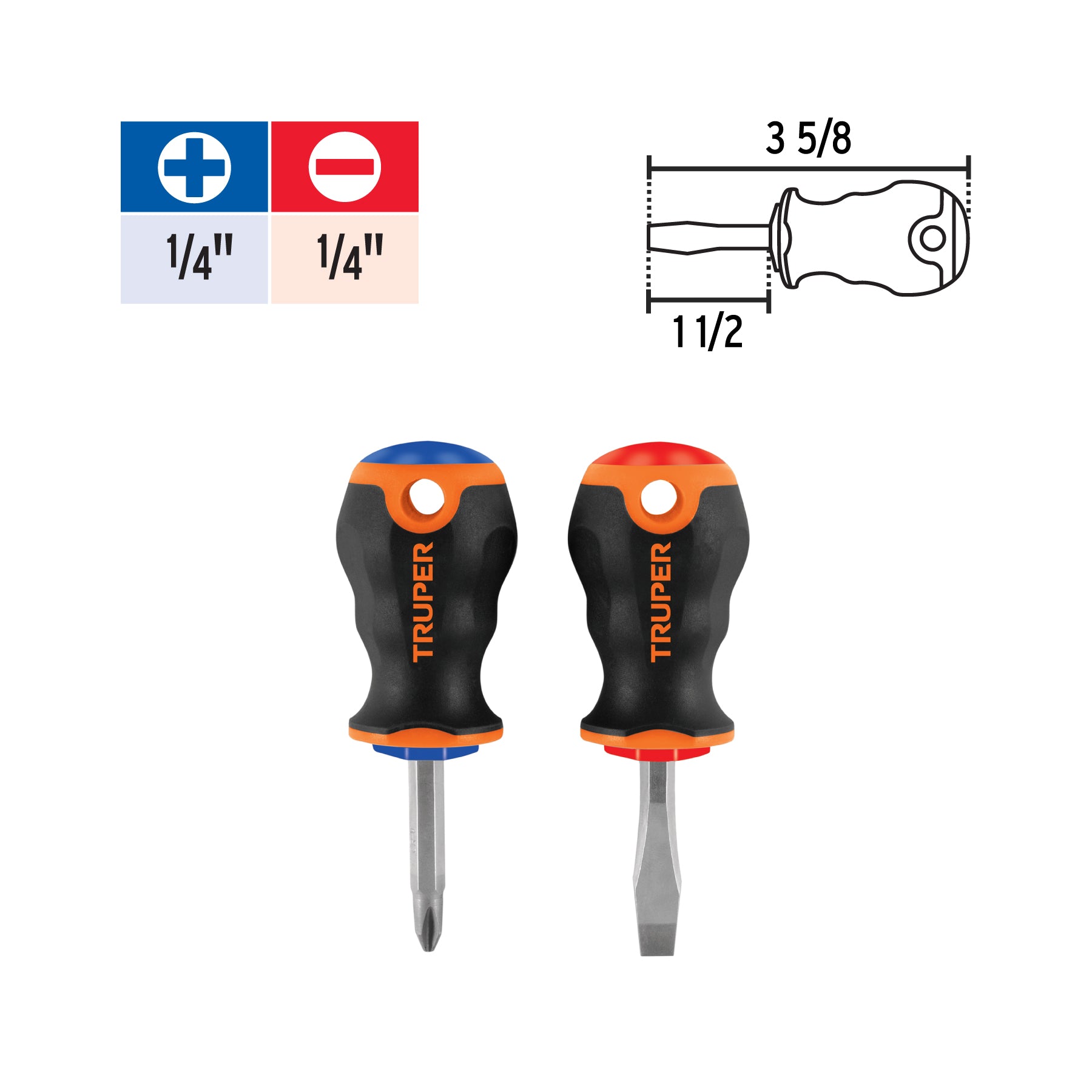 Dúo de desarmadores 1/4" x 1-1/2" mango Comfort Grip, TRUPER