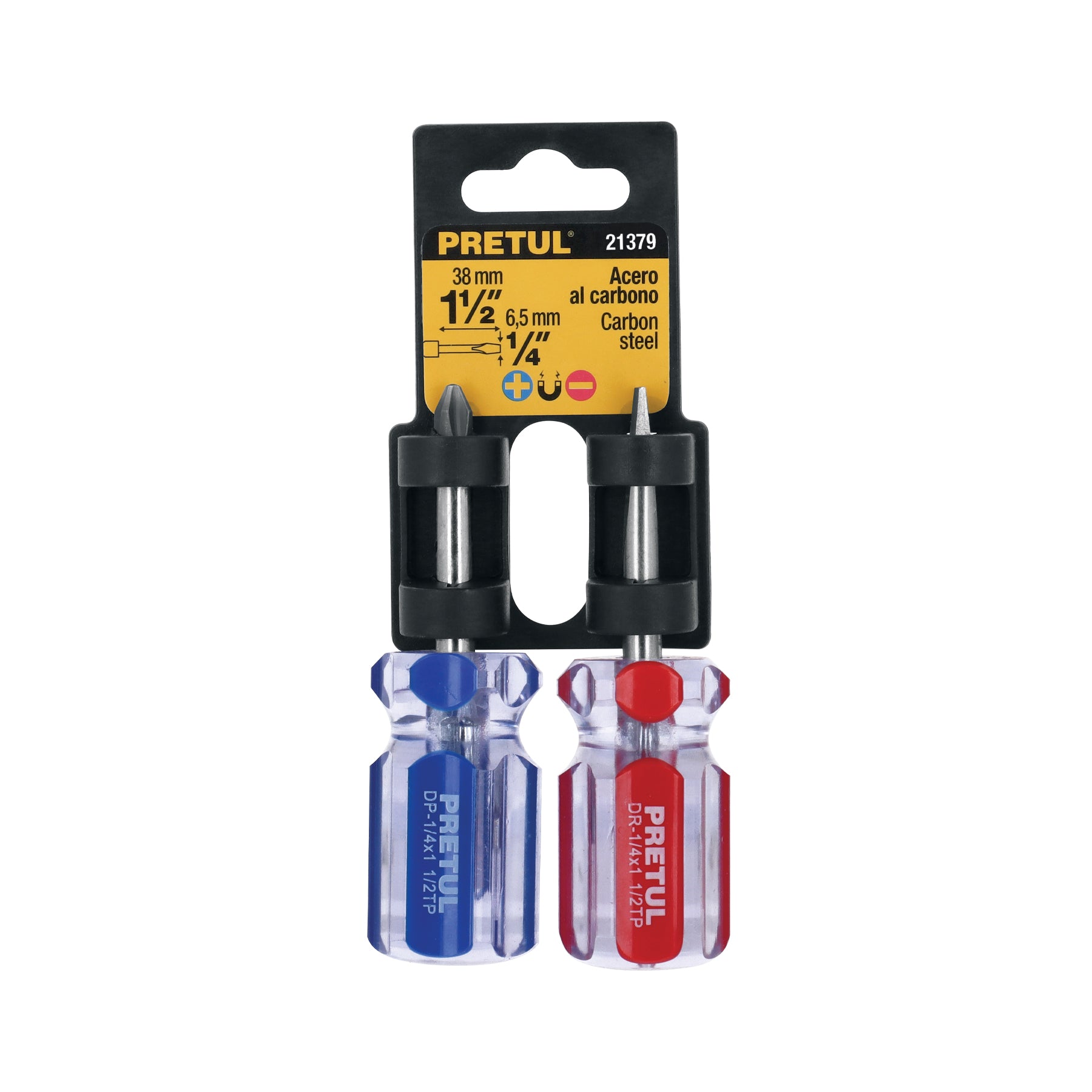 Dúo de desarmadores 1/4 x 1-1/2" mango de PVC, PRETUL