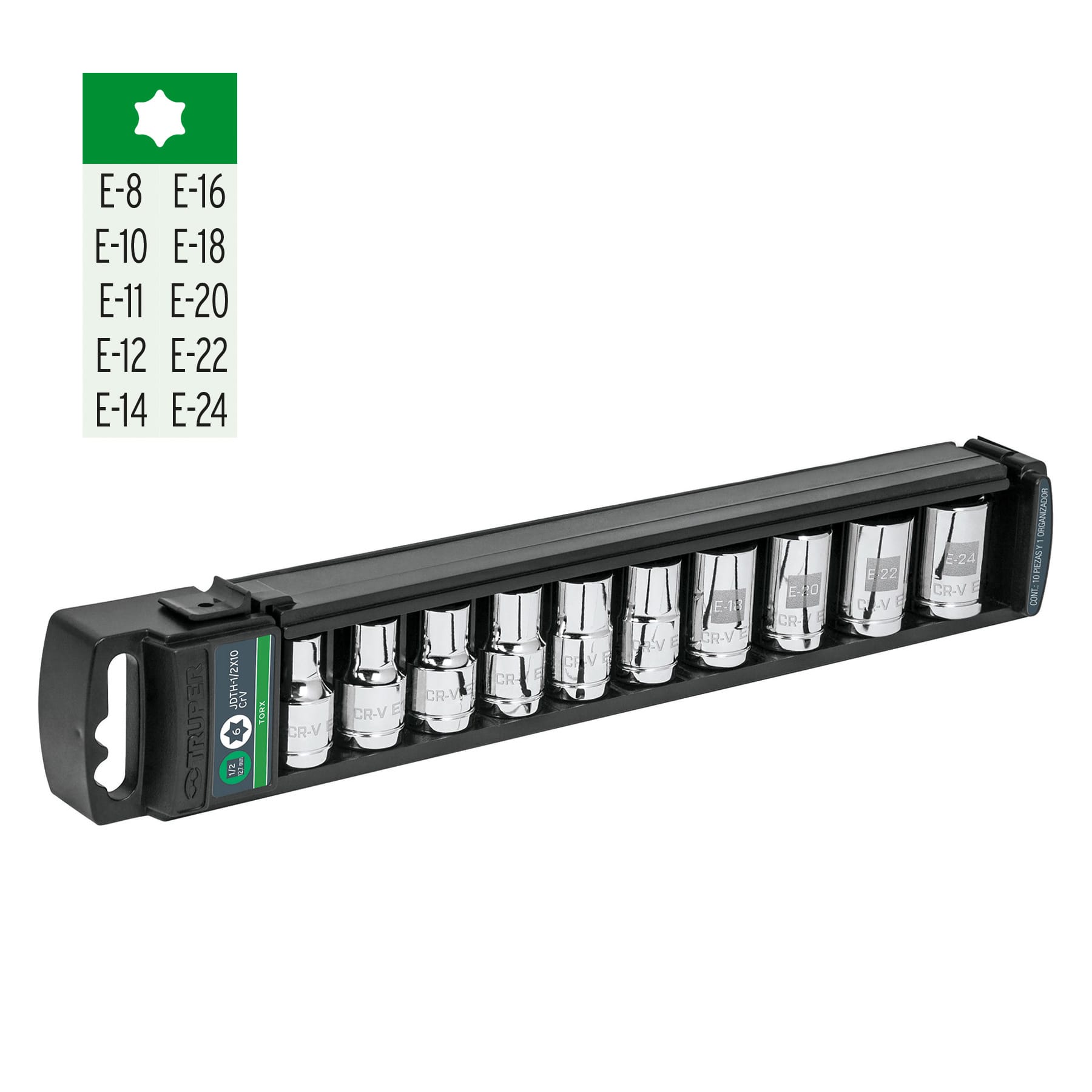 Juego de 10 dados cuadro 1/2" torx, TRUPER