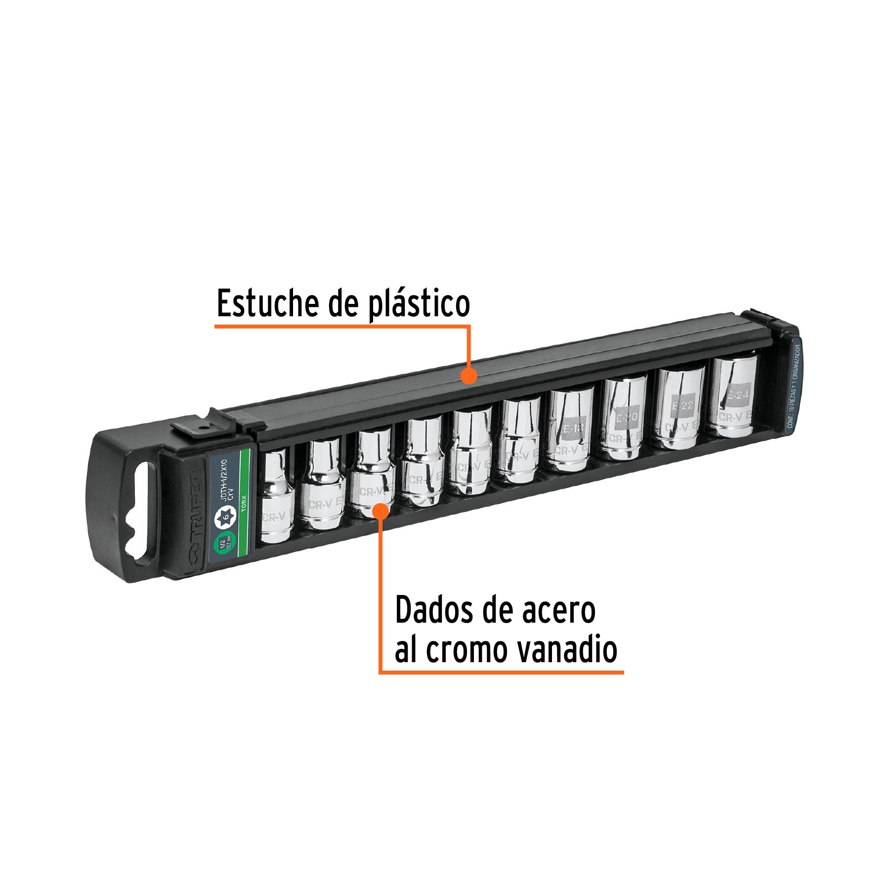 Juego de 10 dados cuadro 1/2" torx, TRUPER