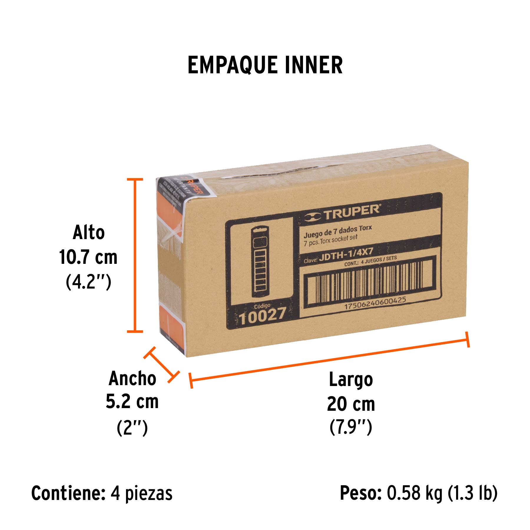 Juego de 7 dados torx cuadro 1/4", TRUPER - Empaque