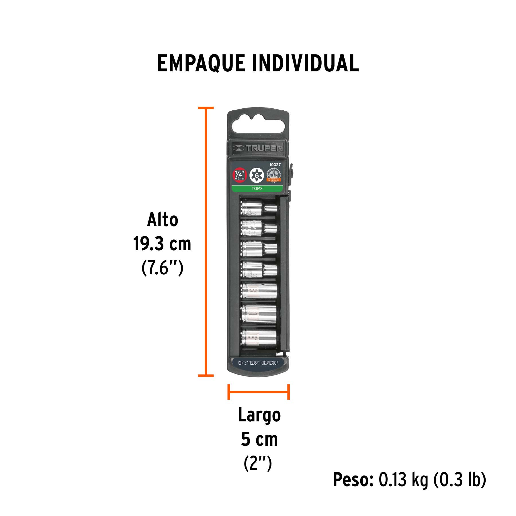 Juego de 7 dados torx cuadro 1/4", TRUPER - Empaque