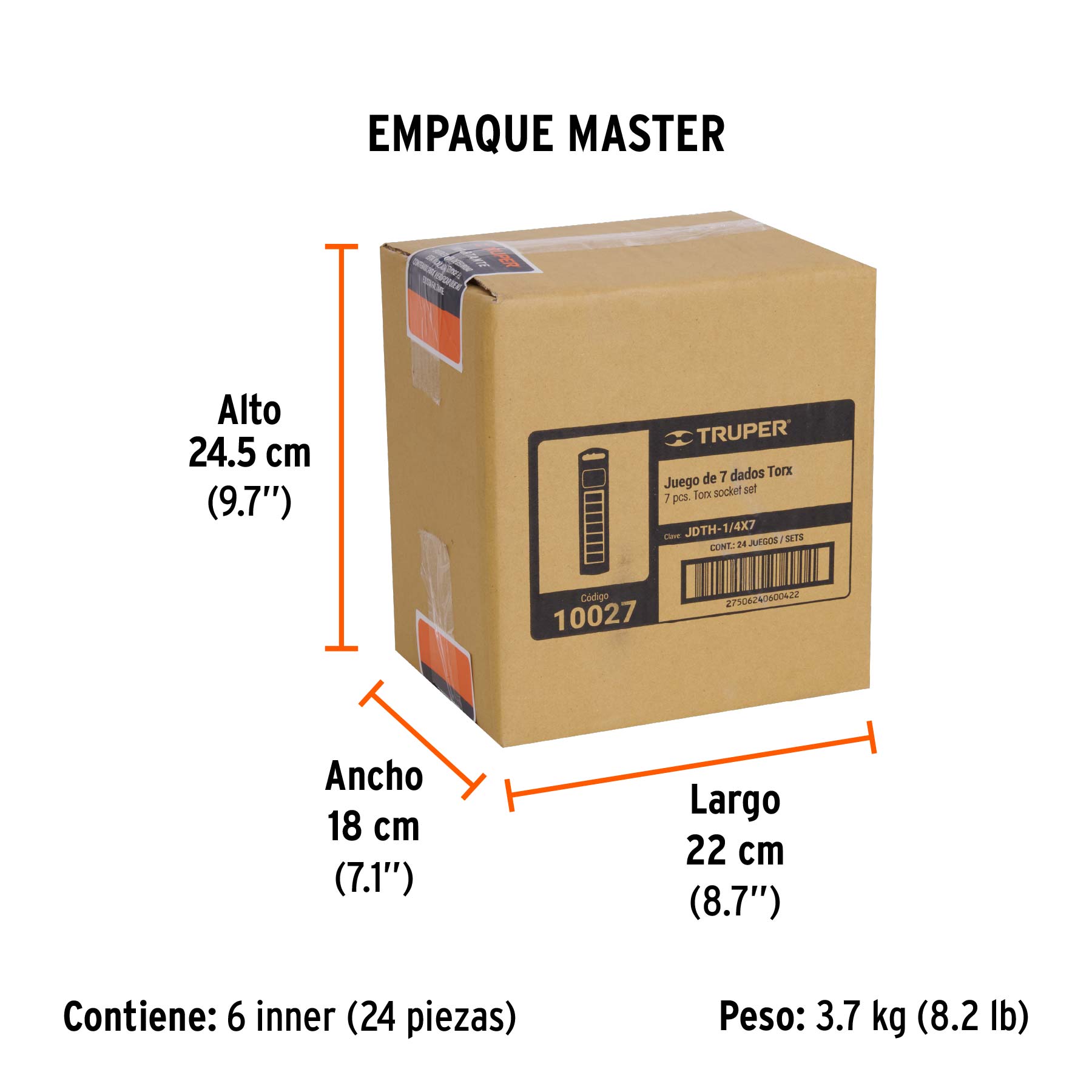 Juego de 7 dados torx cuadro 1/4", TRUPER - Empaque