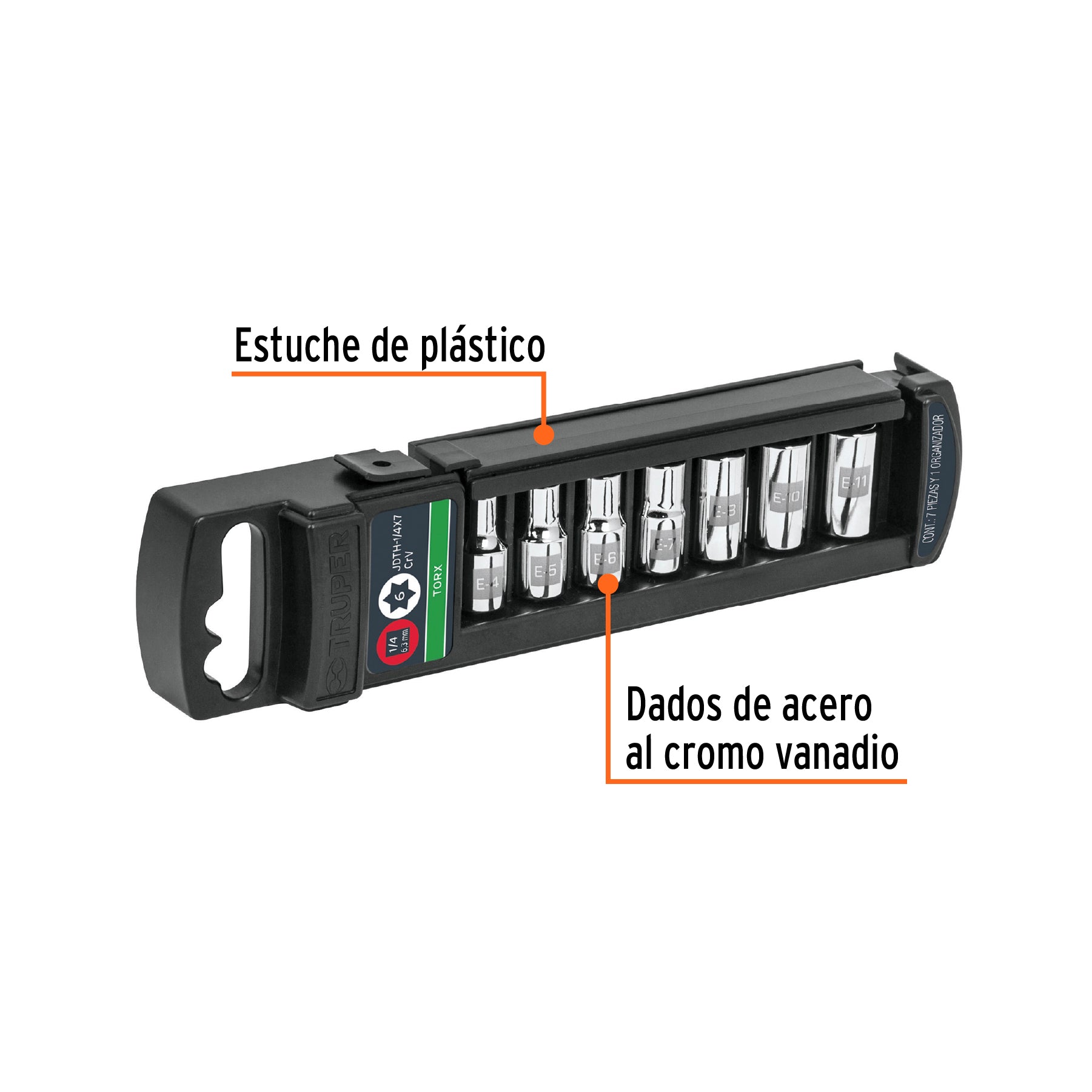 Juego de 7 dados torx cuadro 1/4", TRUPER