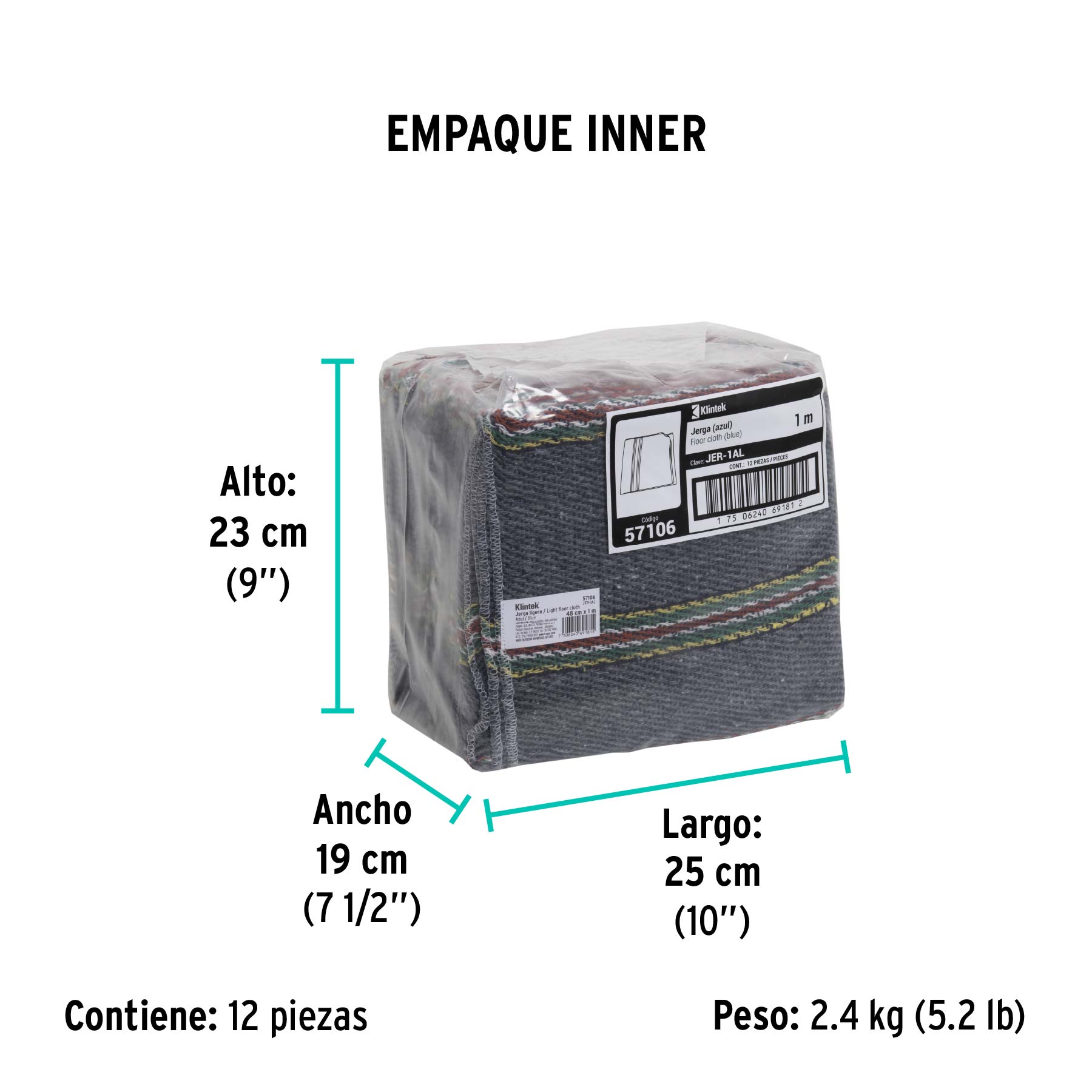 Jerga azul sarga ligera de 1 m x 48 cm, KLINTEK - Empaque