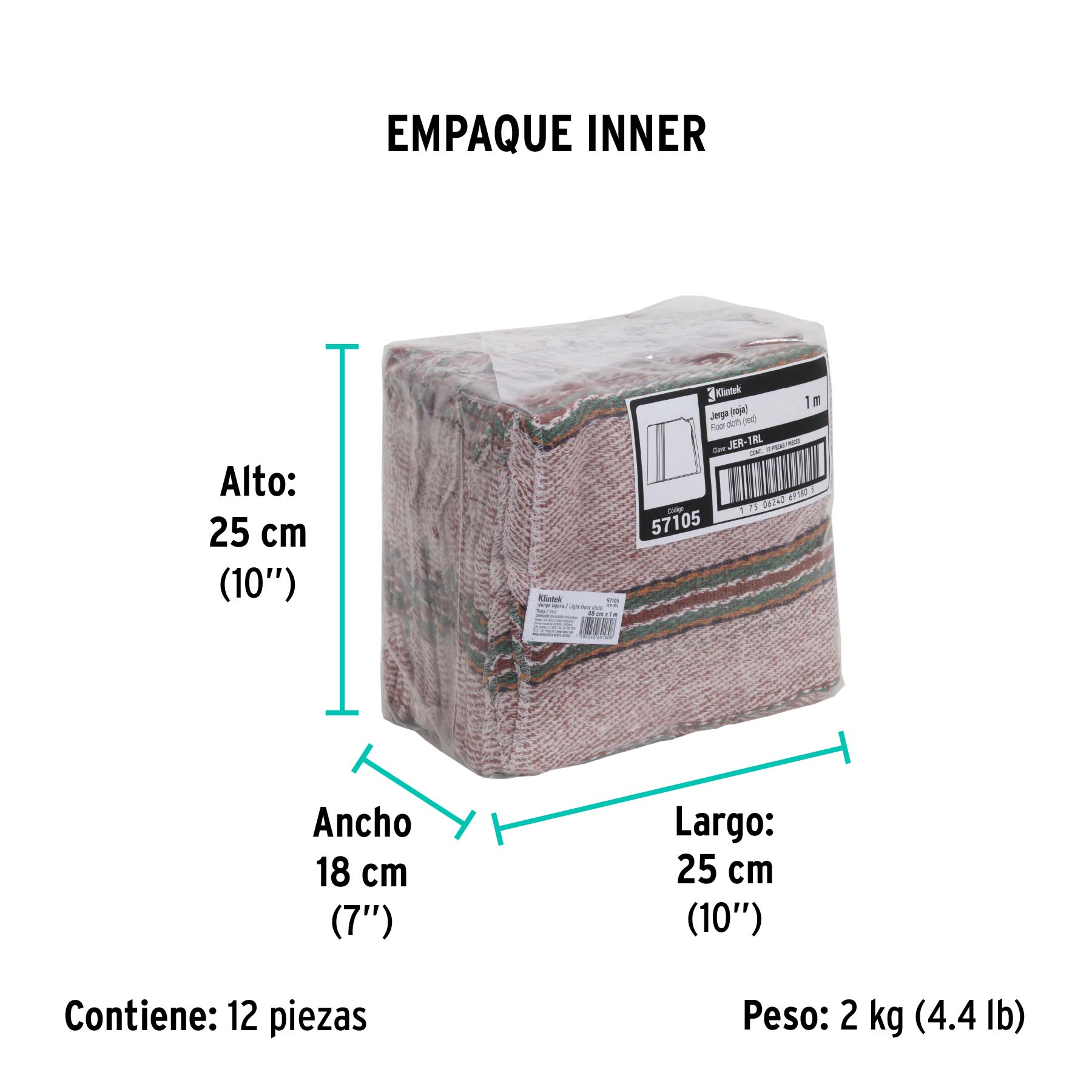 Jerga sarga ligera de 1 m x 48 cm roja, KLINTEK - Empaque