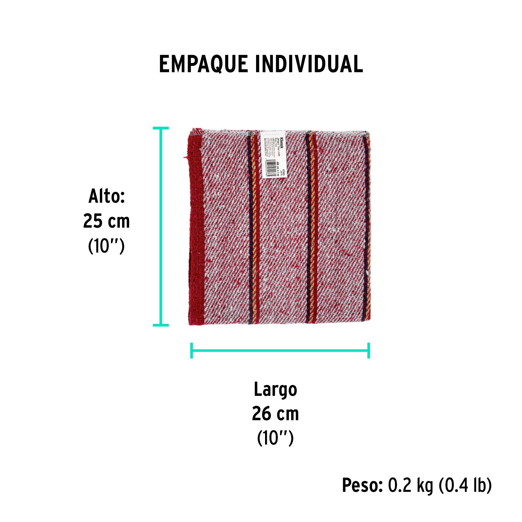 Jerga roja sarga gruesa de 1 m x 48 cm, KLINTEK - Empaque