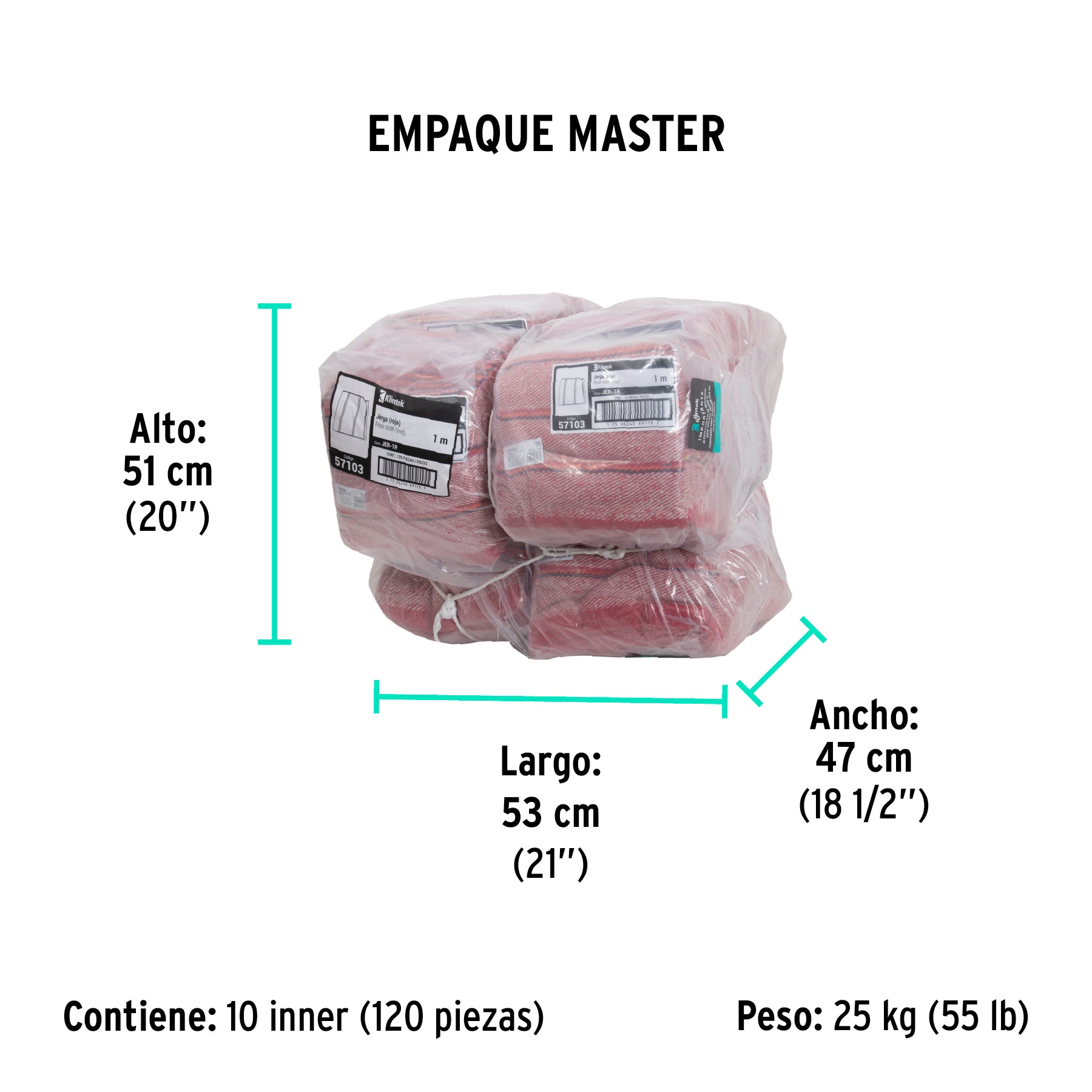 Jerga roja sarga gruesa de 1 m x 48 cm, KLINTEK - Empaque