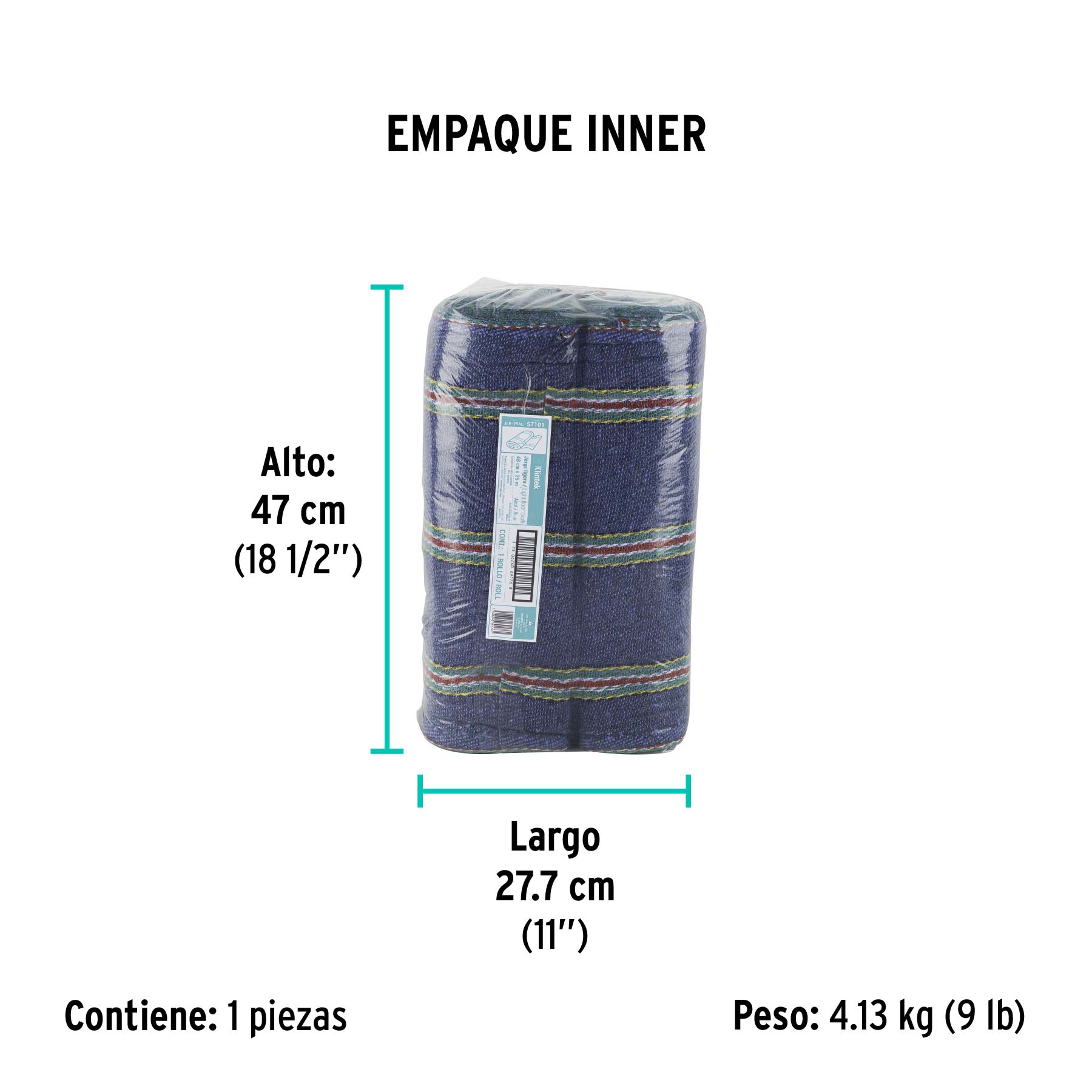 Rollo de 25 m de jerga sarga ligera azul, KLINTEK - Empaque