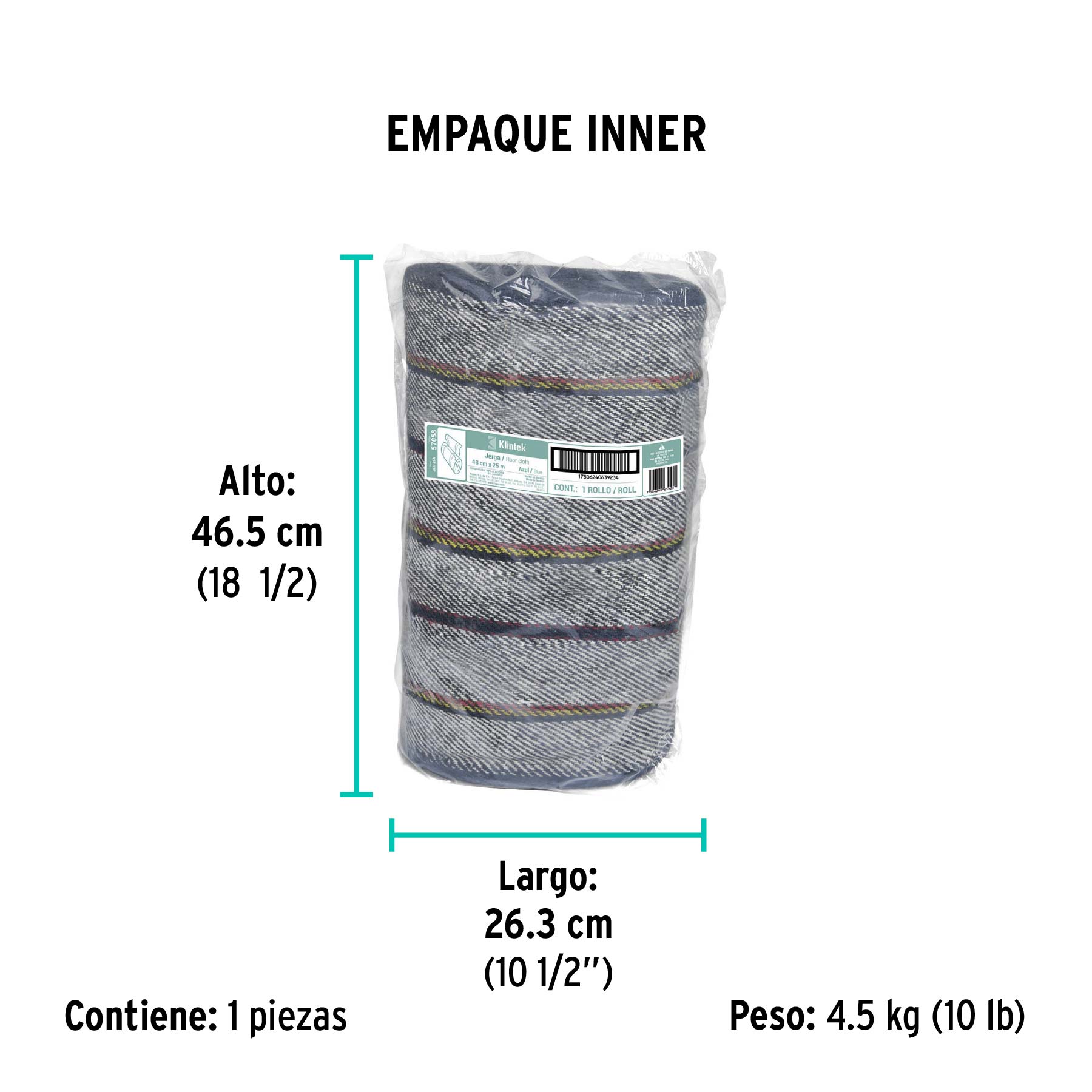 Rollo de 25 m de jerga sarga gruesa azul, KLINTEK - Empaque