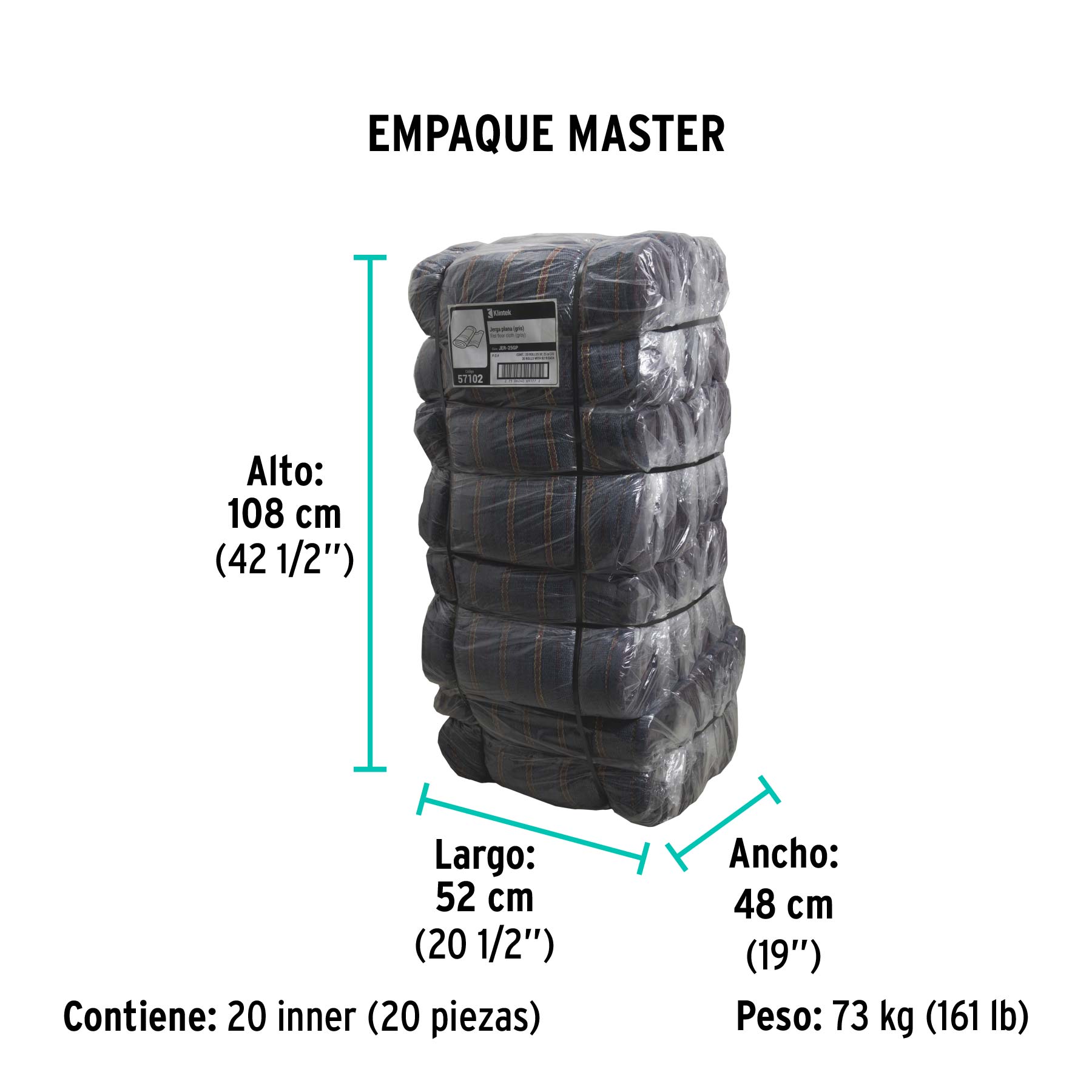Rollo de 25 m de jerga plana gris, KLINTEK - Empaque