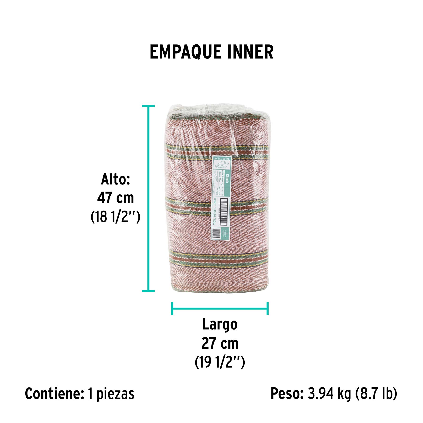 Rollo de 25 m de jerga sarga ligera roja, KLINTEK - Empaque