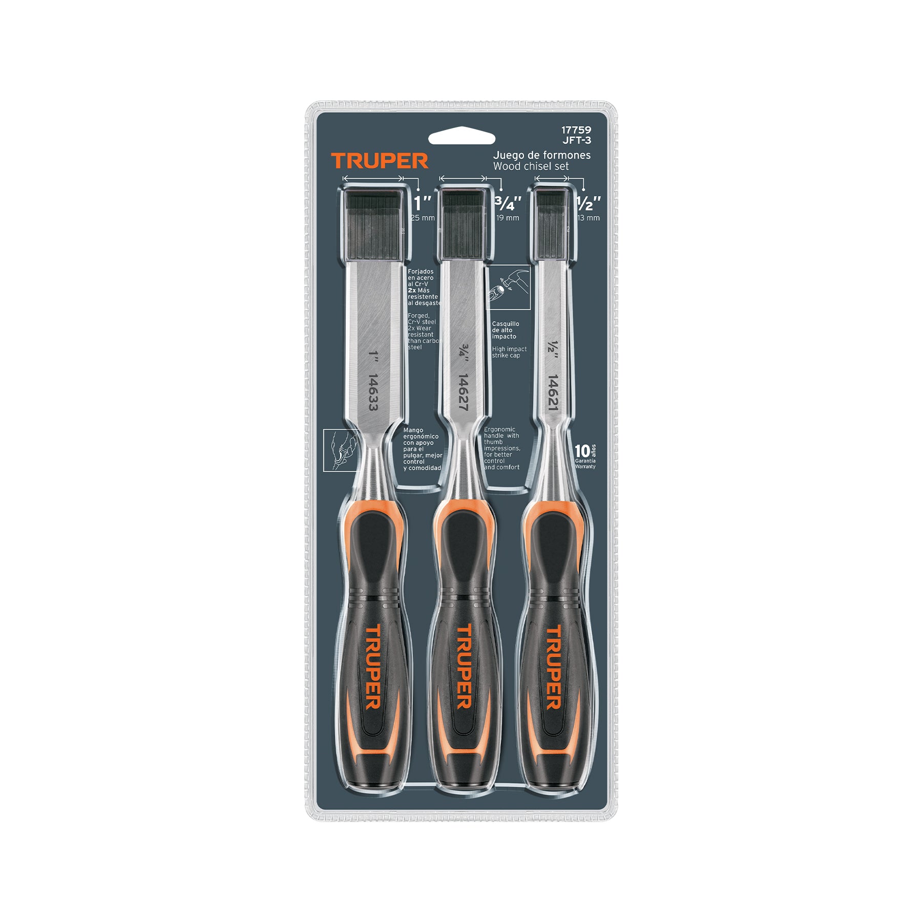 Juego de 3 formones mango Comfort Grip, TRUPER