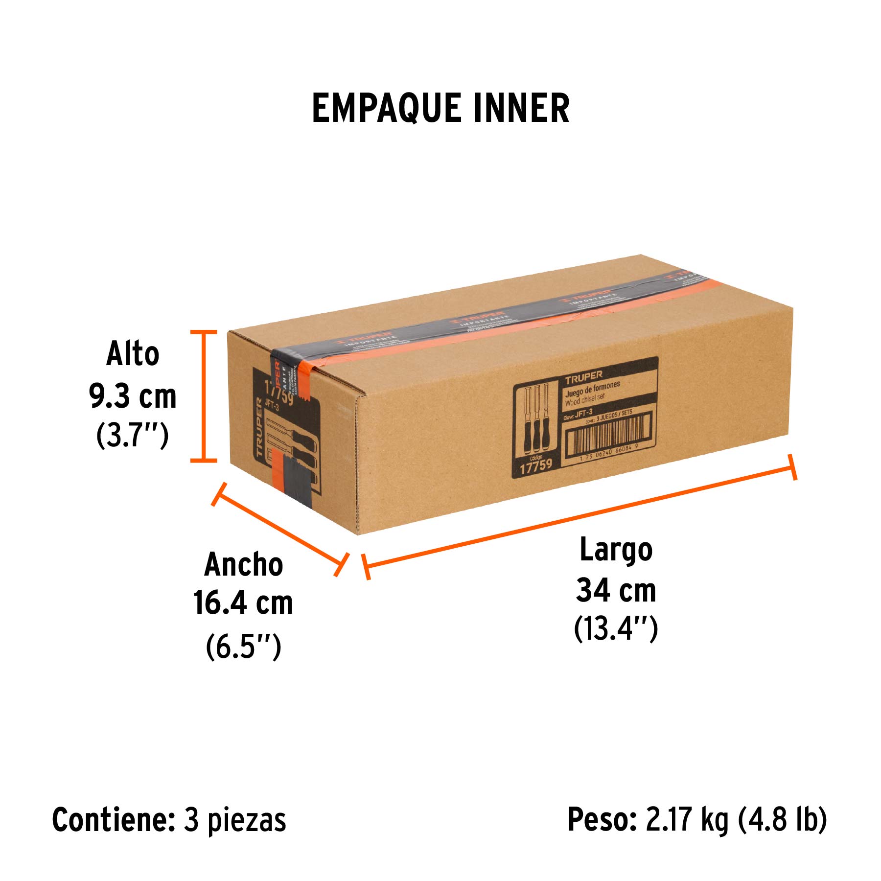 Juego de 3 formones mango Comfort Grip, TRUPER - Empaque