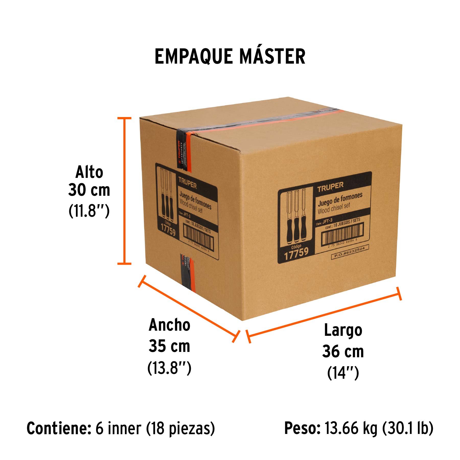 Juego de 3 formones mango Comfort Grip, TRUPER - Empaque
