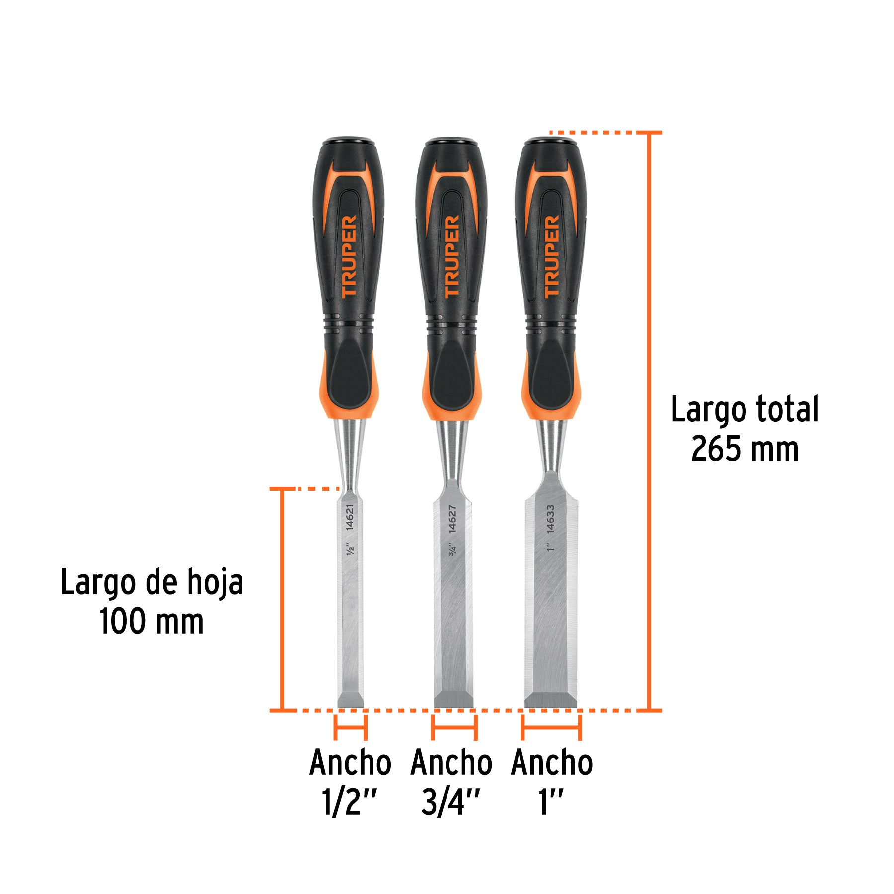 Juego de 3 formones mango Comfort Grip, TRUPER