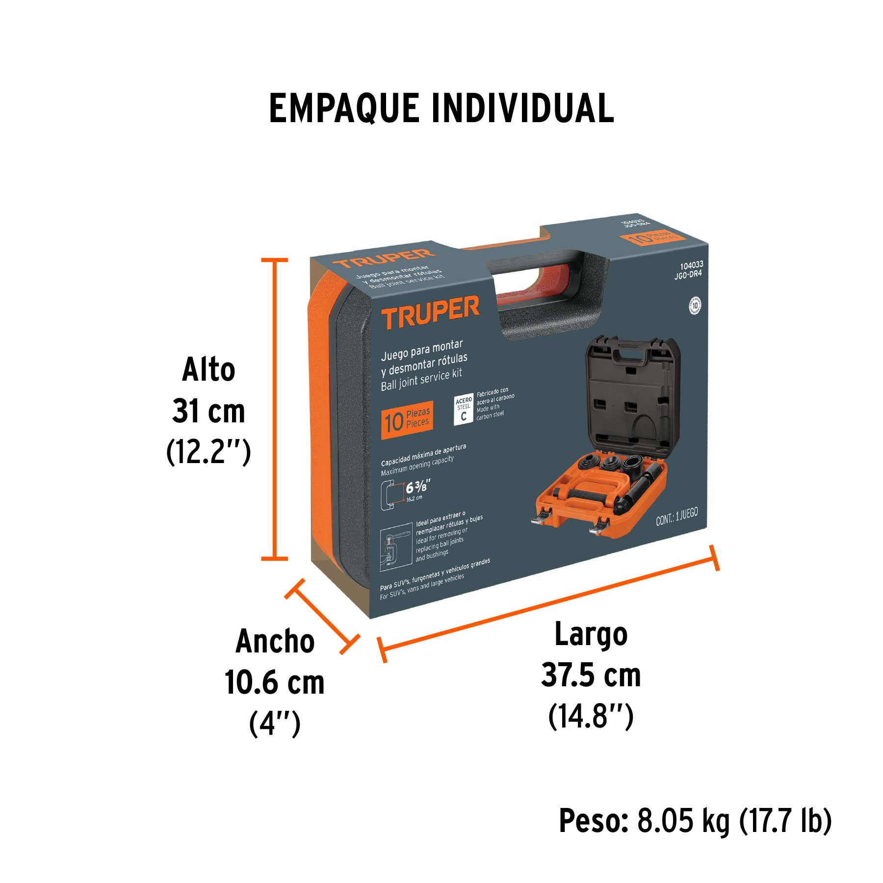 Juego para desmontar rótulas y terminales, 9 piezas, TRUPER - Empaque