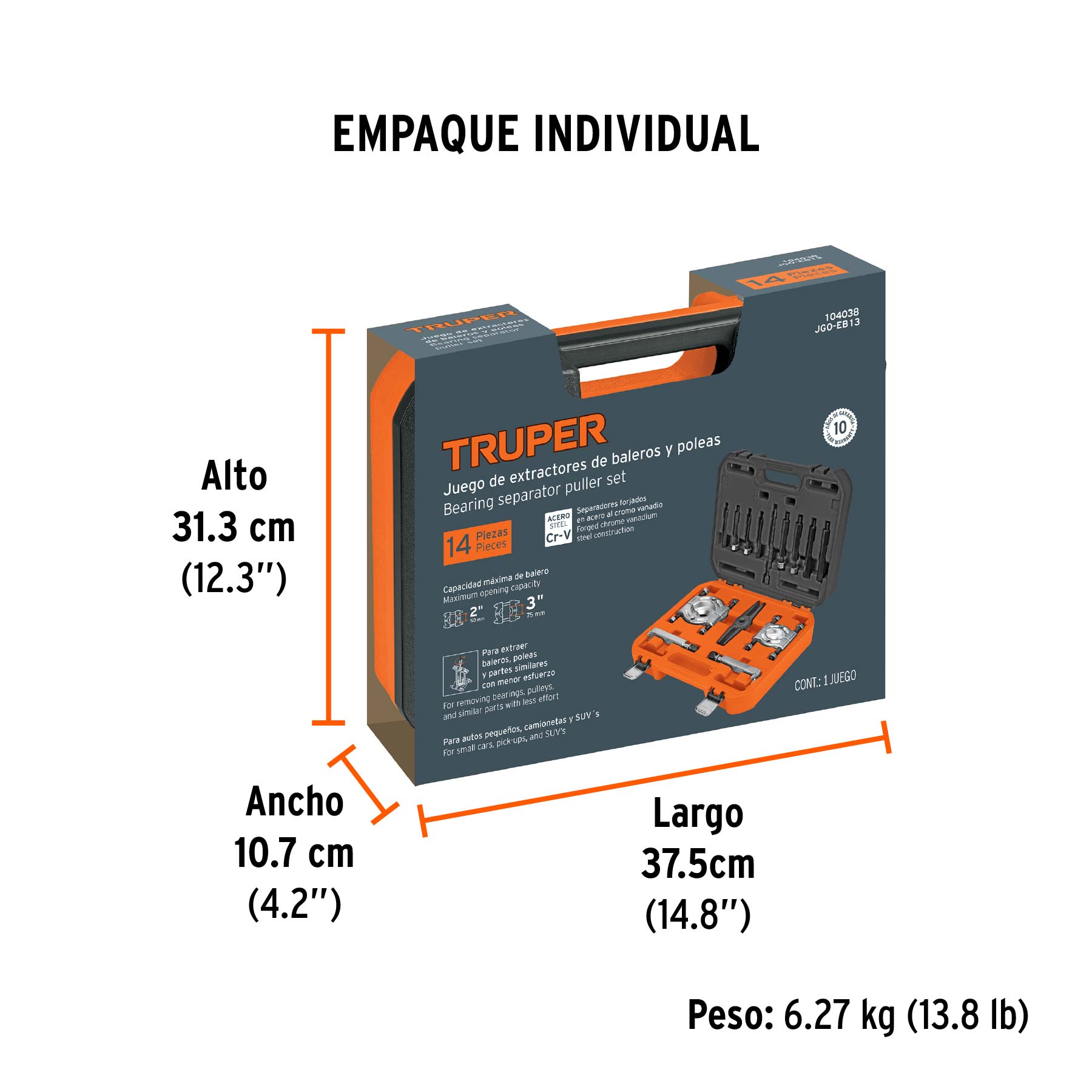 Juego extractores de baleros y poleas, 13 piezas, TRUPER - Empaque