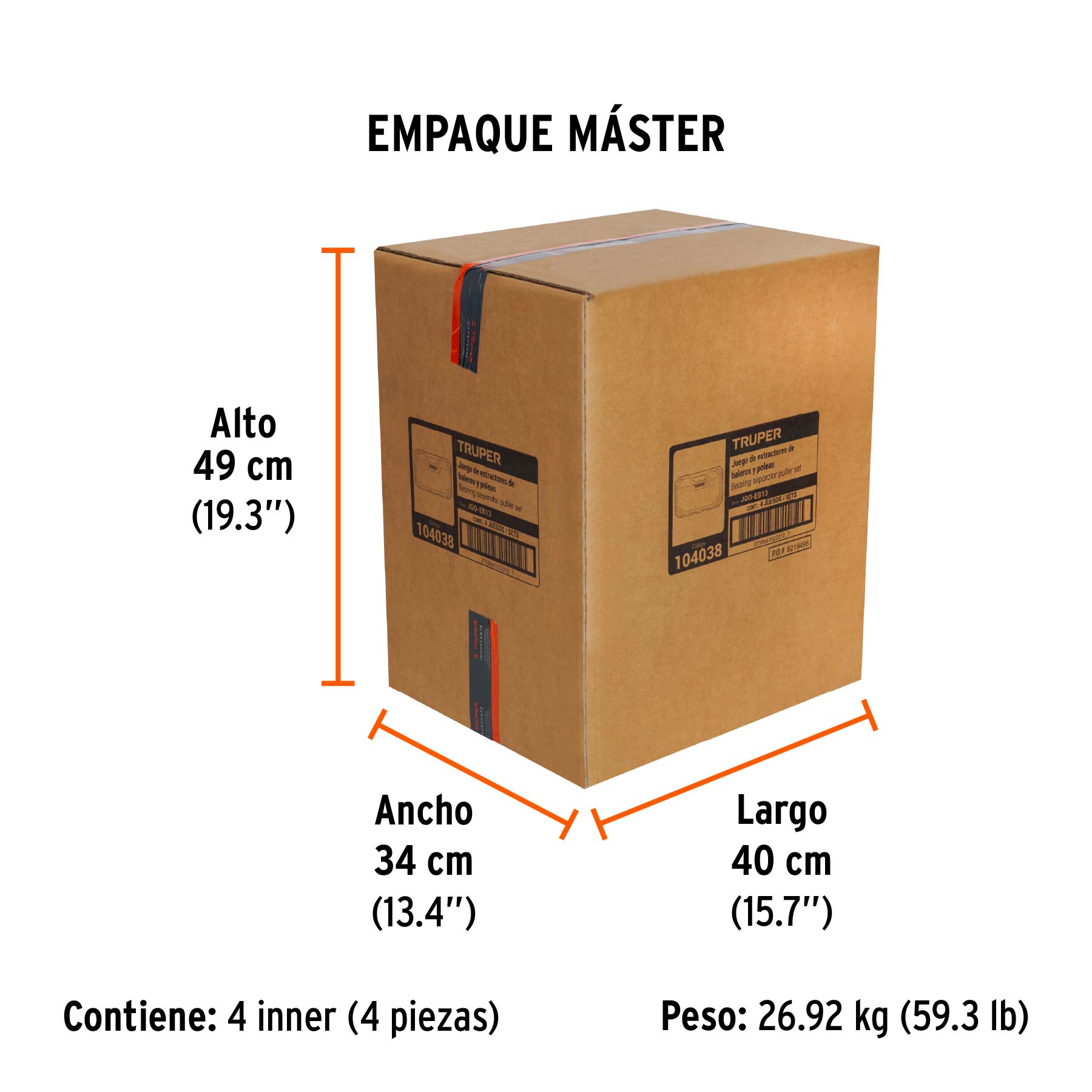 Juego extractores de baleros y poleas, 13 piezas, TRUPER - Empaque