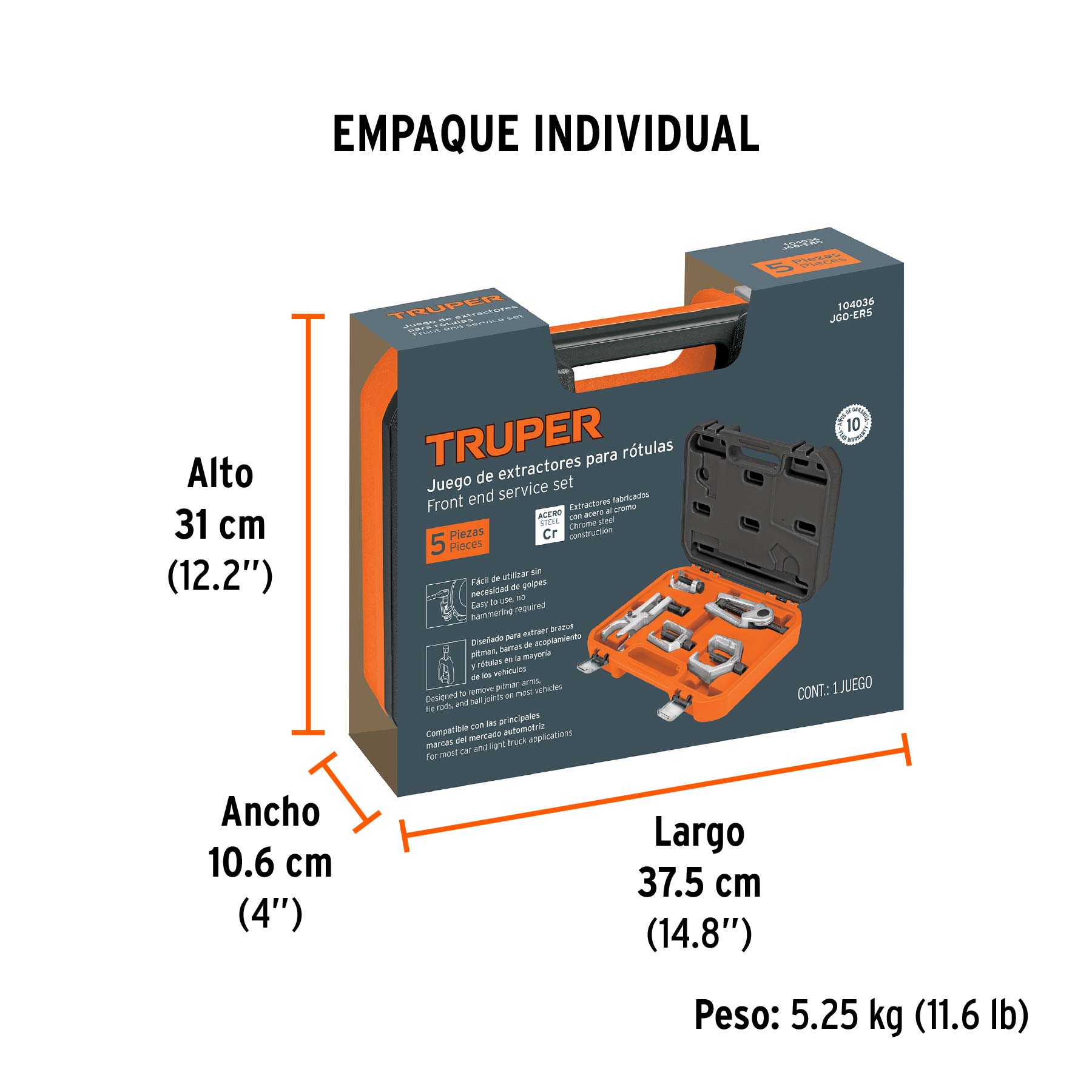 Juego de extractores para rótulas, 5 piezas, TRUPER - Empaque
