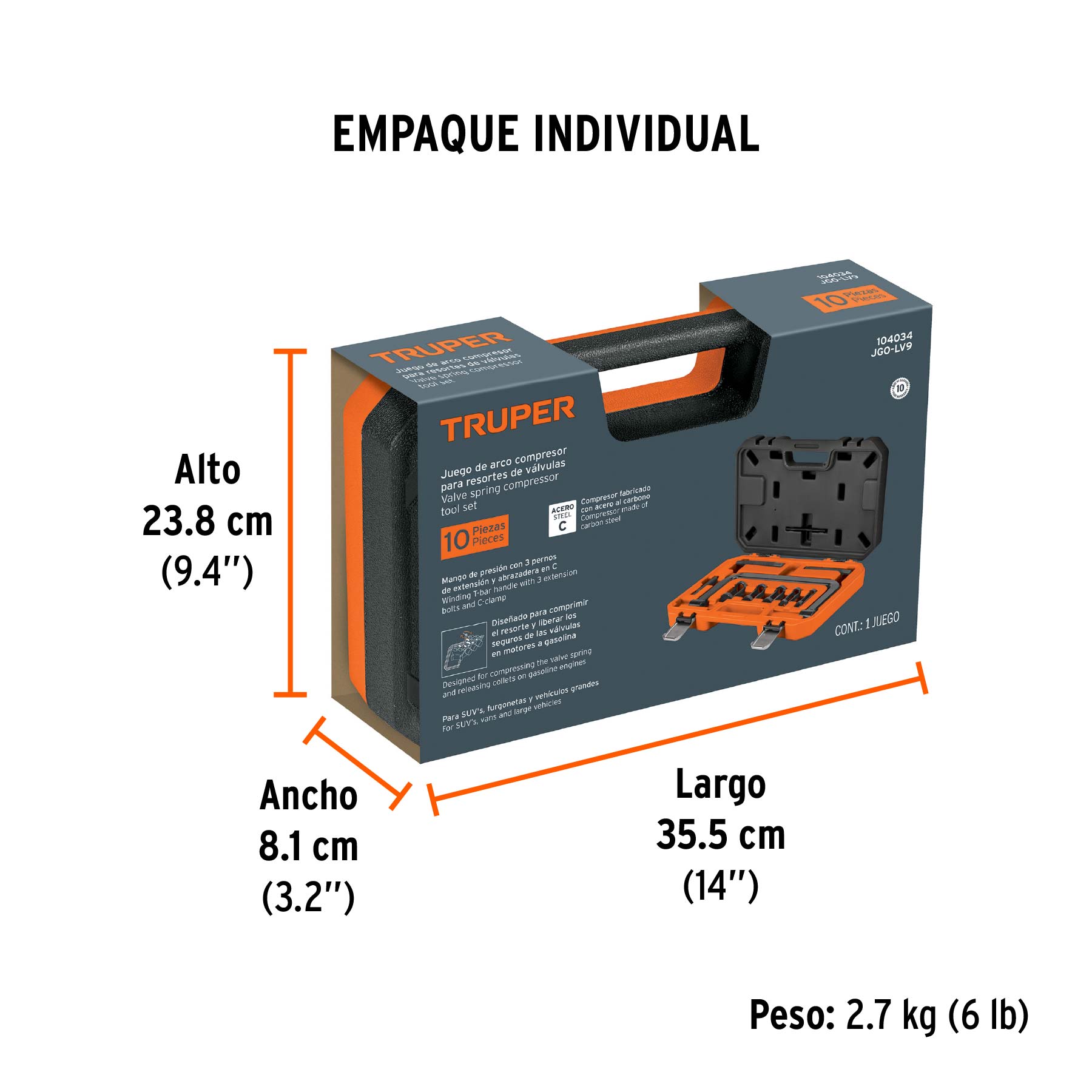 Juego de arco levanta válvulas, 10 piezas, TRUPER - Empaque