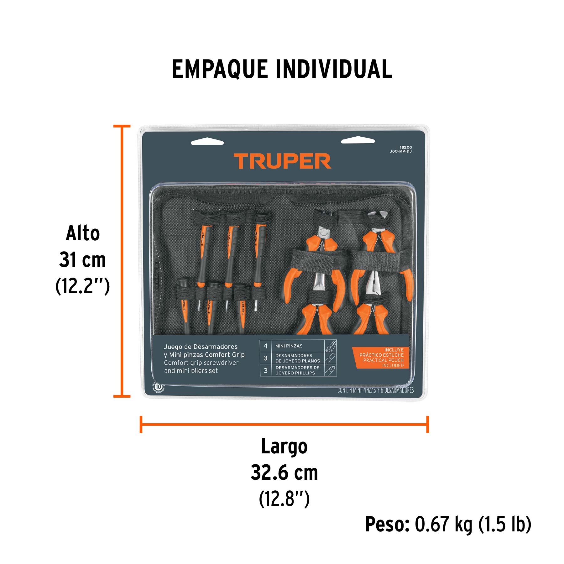 Juego 6 desarmadores de joyero y 4 mini pinzas Comfort Grip - Empaque