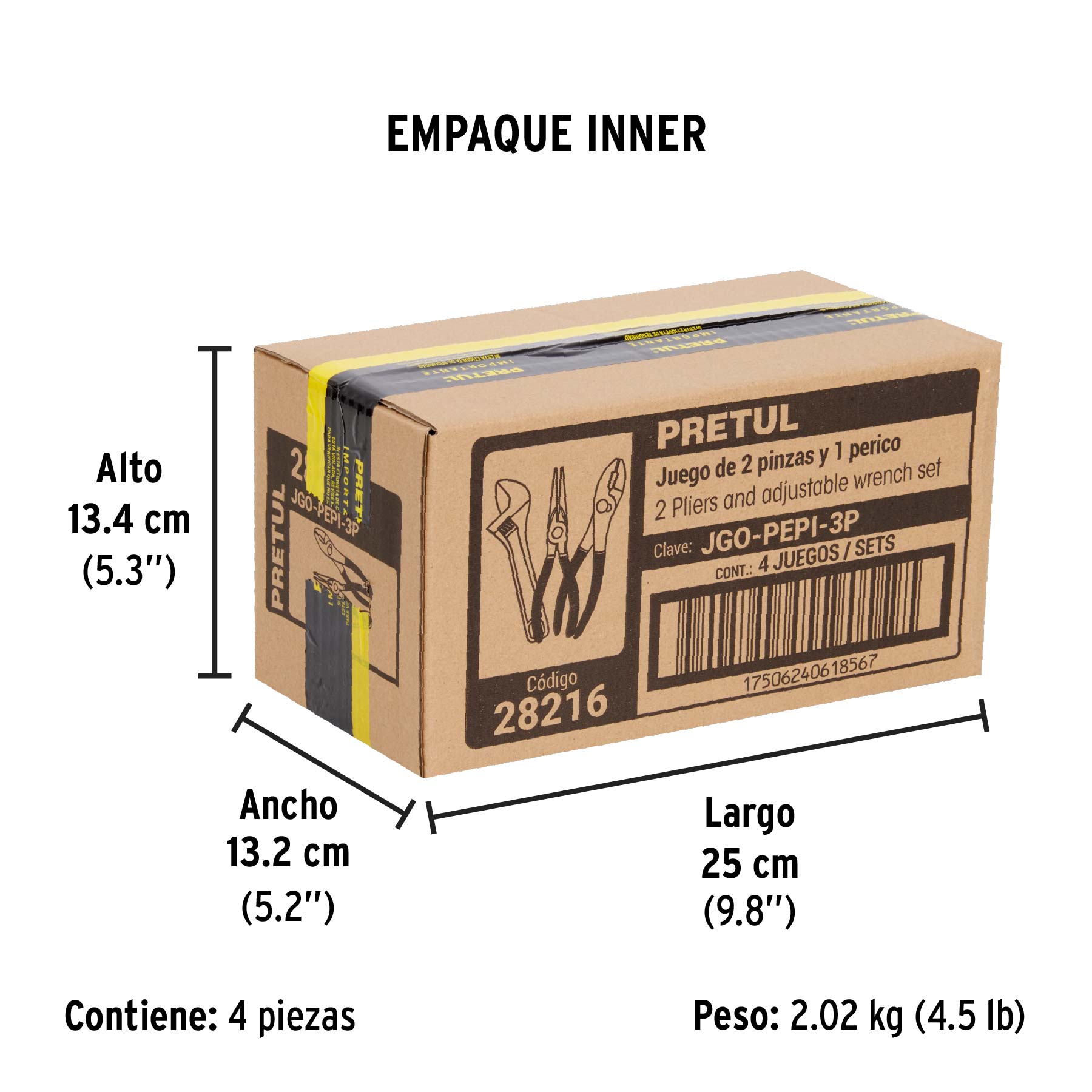Juego de 2 pinzas y 1 llave ajustable, mangos de PVC, PRETUL - Empaque