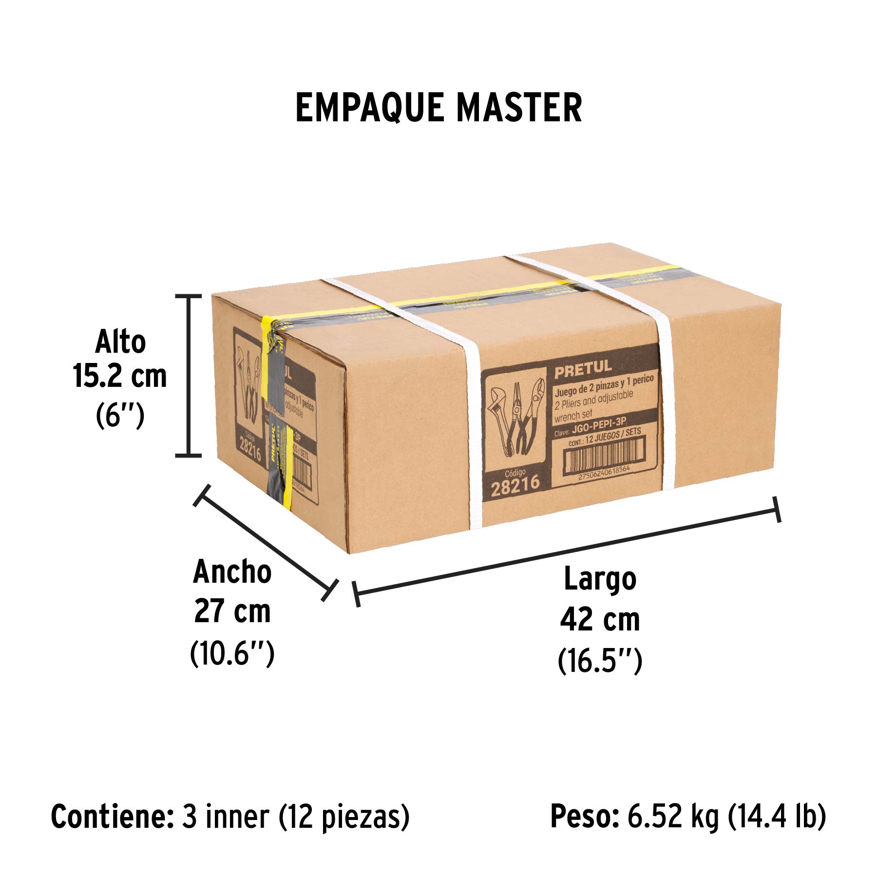 Juego de 2 pinzas y 1 llave ajustable, mangos de PVC, PRETUL - Empaque