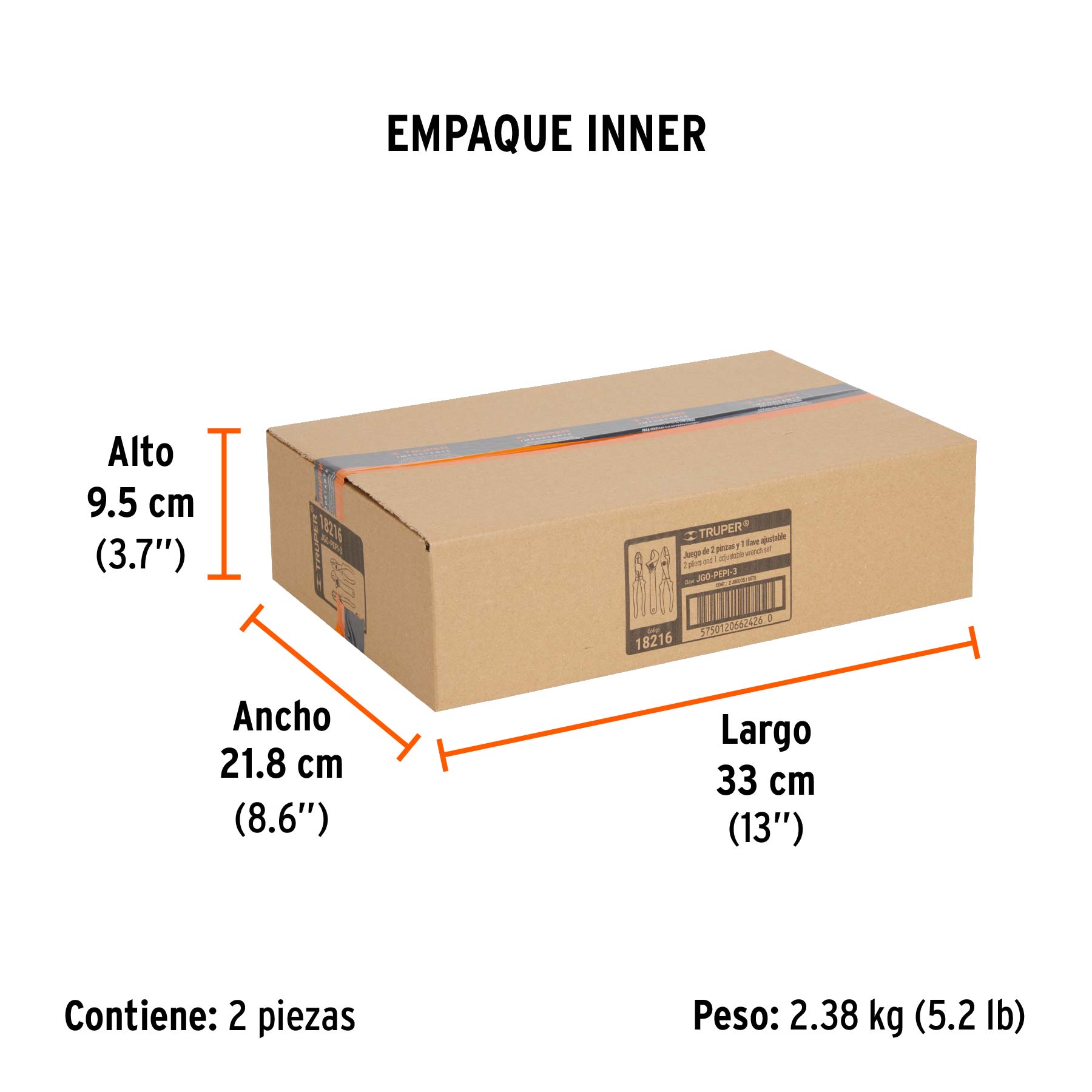 Juego con 2 pinzas y 1 llave ajustable mango de PVC, TRUPER - Empaque