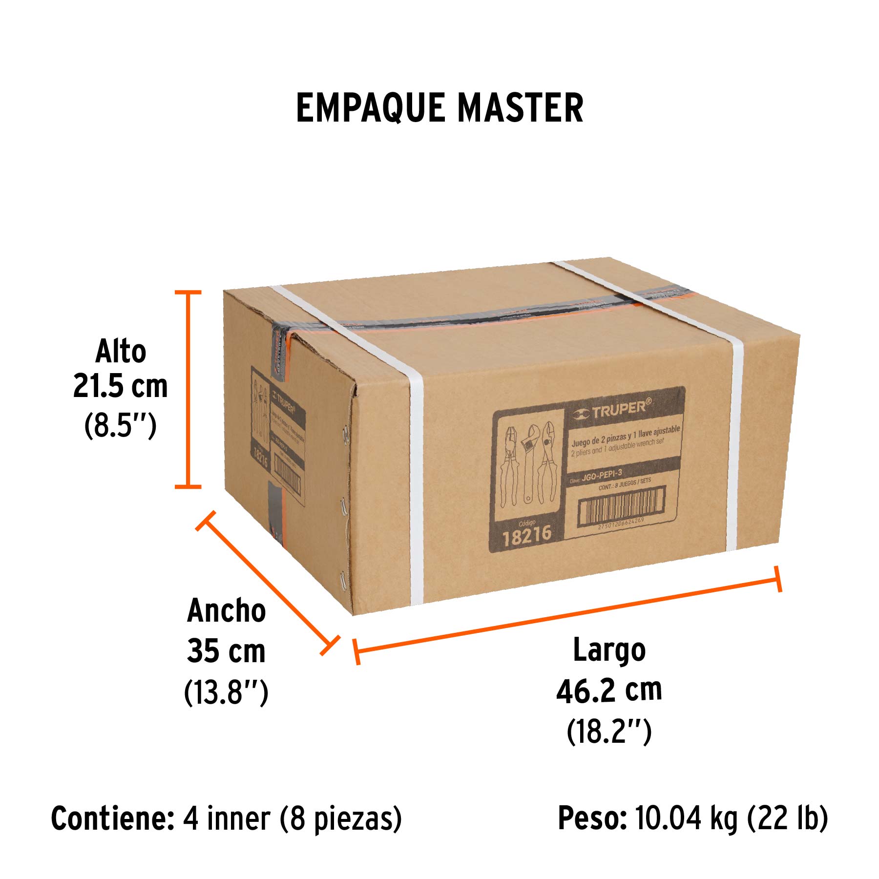Juego con 2 pinzas y 1 llave ajustable mango de PVC, TRUPER - Empaque