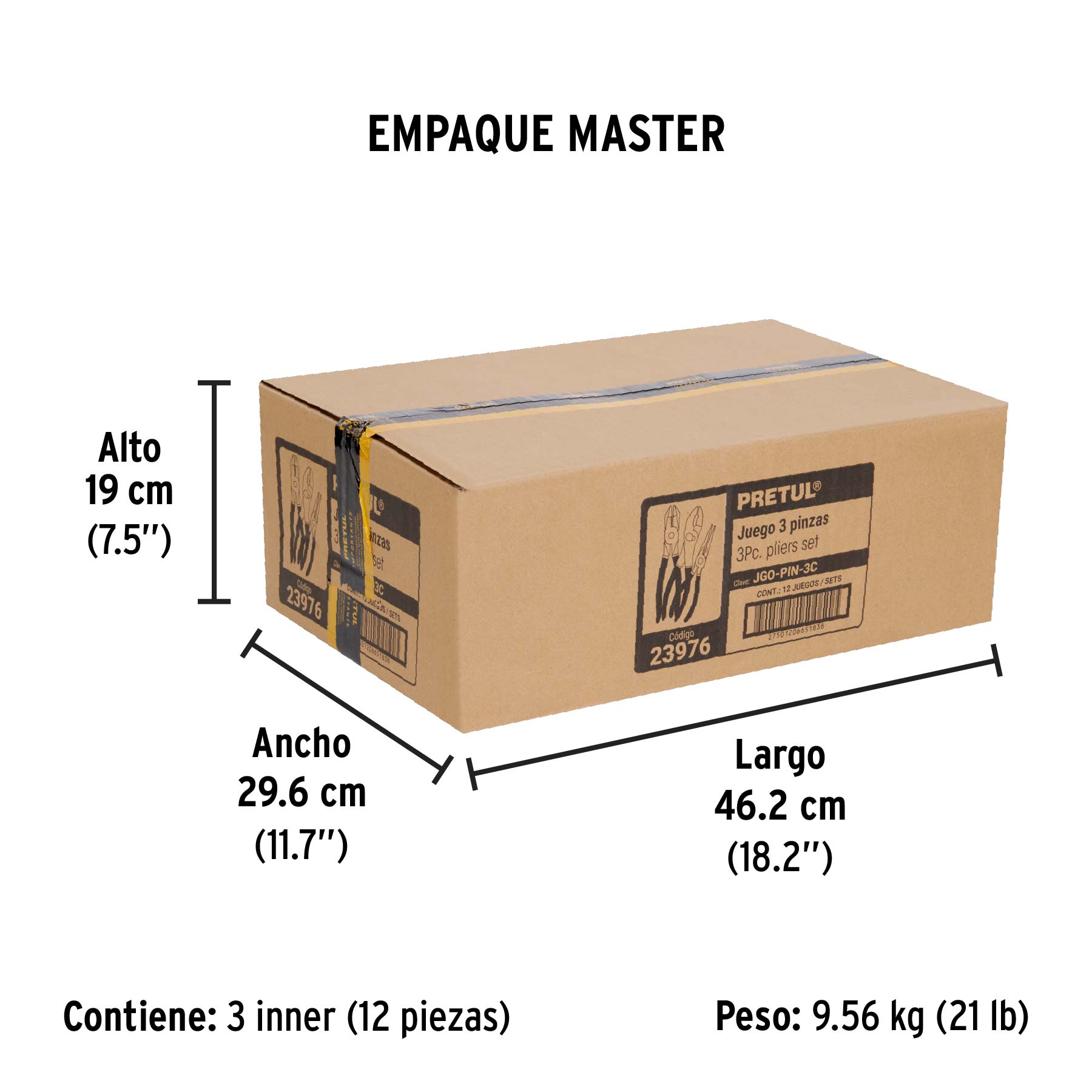 Juego de 3 pinzas, mangos de PVC, PRETUL - Empaque
