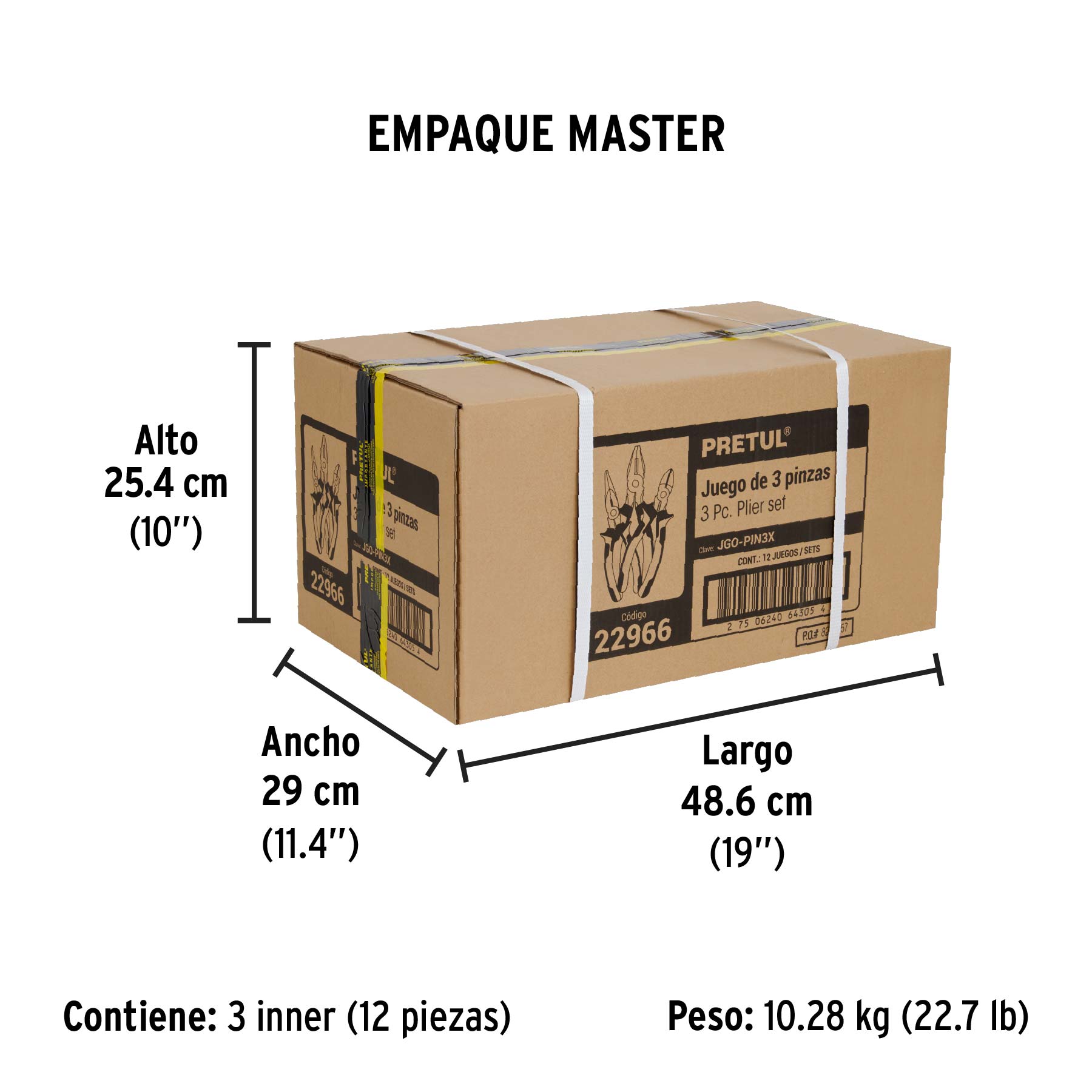 Juego de 3 pinzas 3 mango Comfort Grip, PRETUL - Empaque