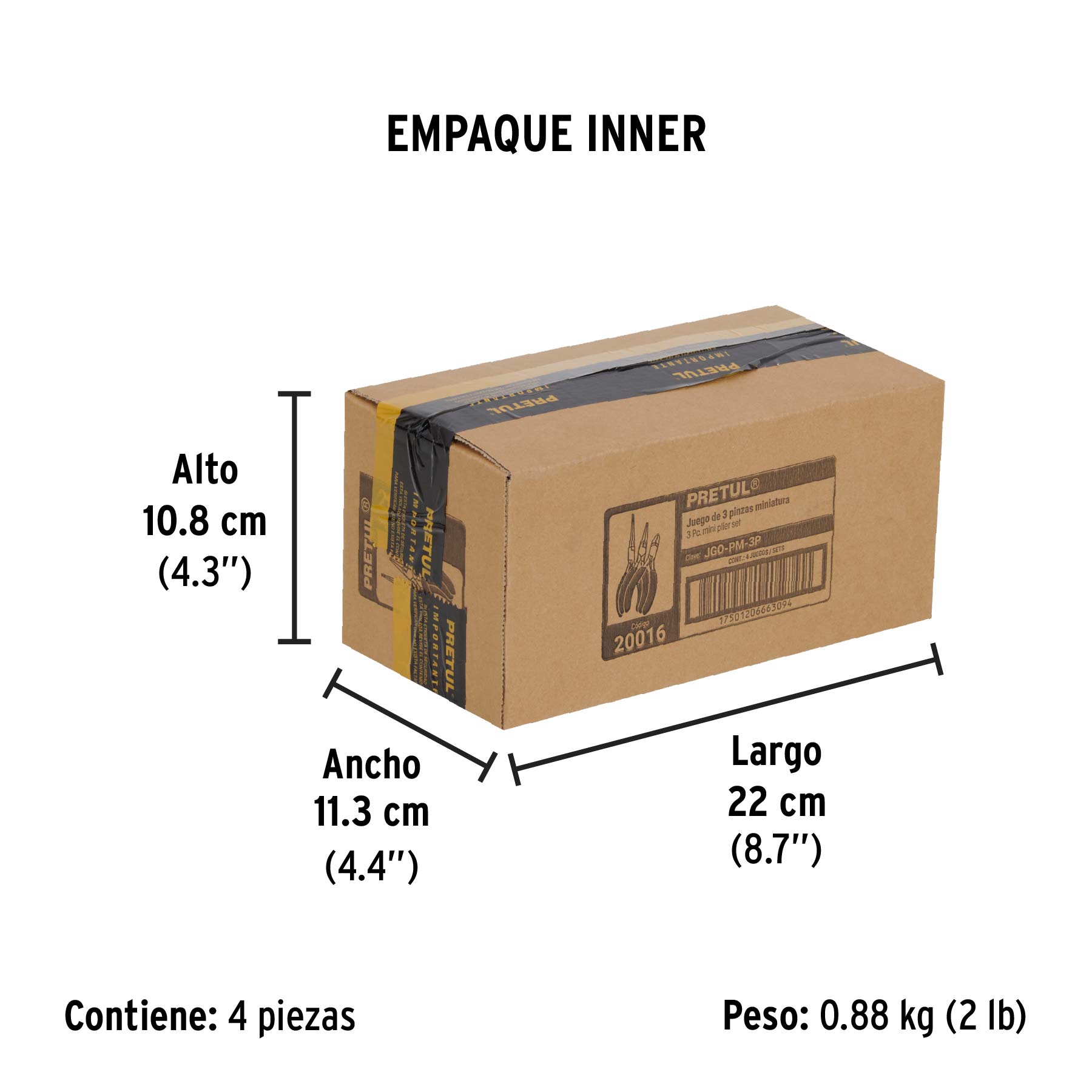 Juego de 3 mini pinzas, mangos de PVC, PRETUL - Empaque
