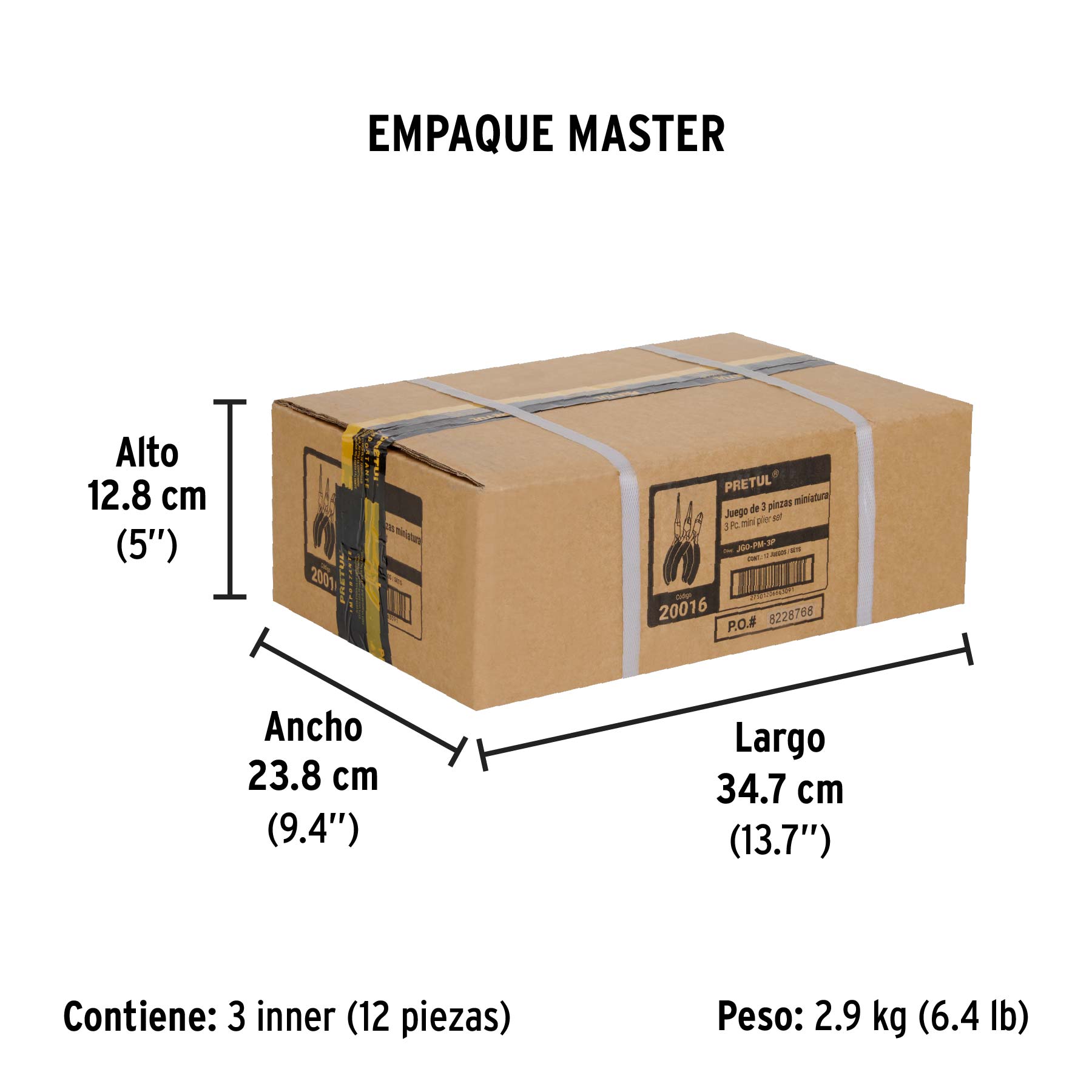 Juego de 3 mini pinzas, mangos de PVC, PRETUL - Empaque