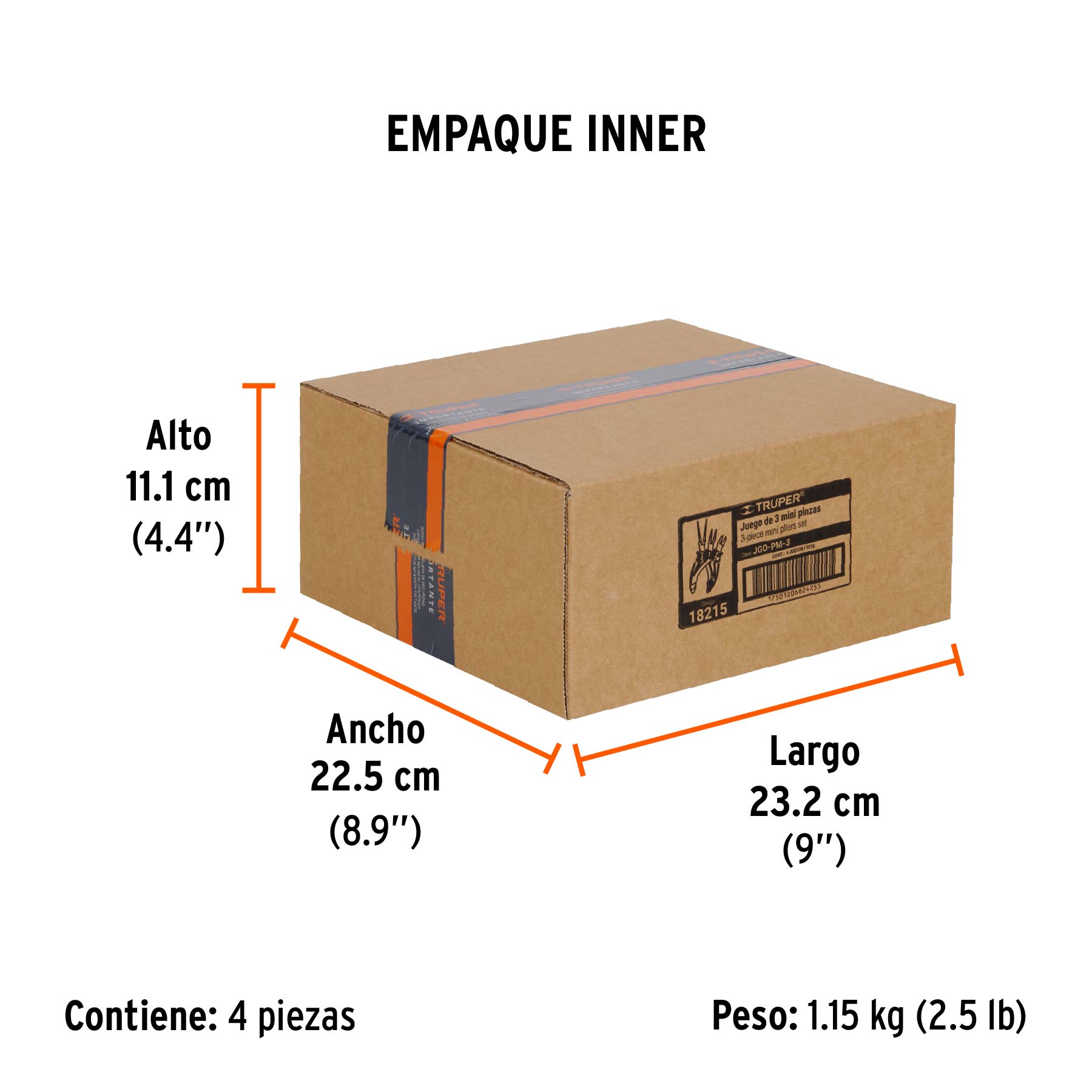 Juego de 3 mini pinzas mango Comfort Grip, TRUPER - Empaque