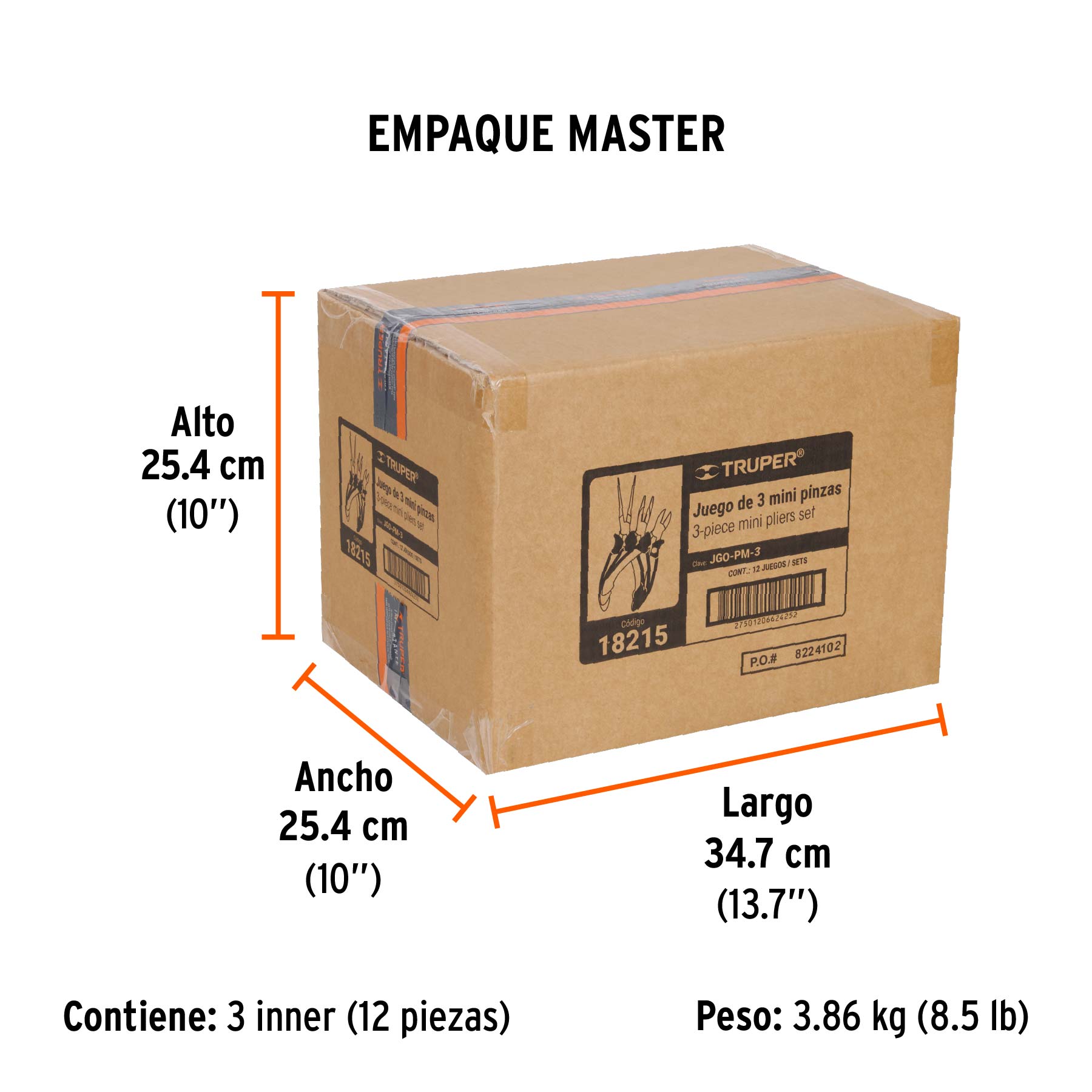 Juego de 3 mini pinzas mango Comfort Grip, TRUPER - Empaque
