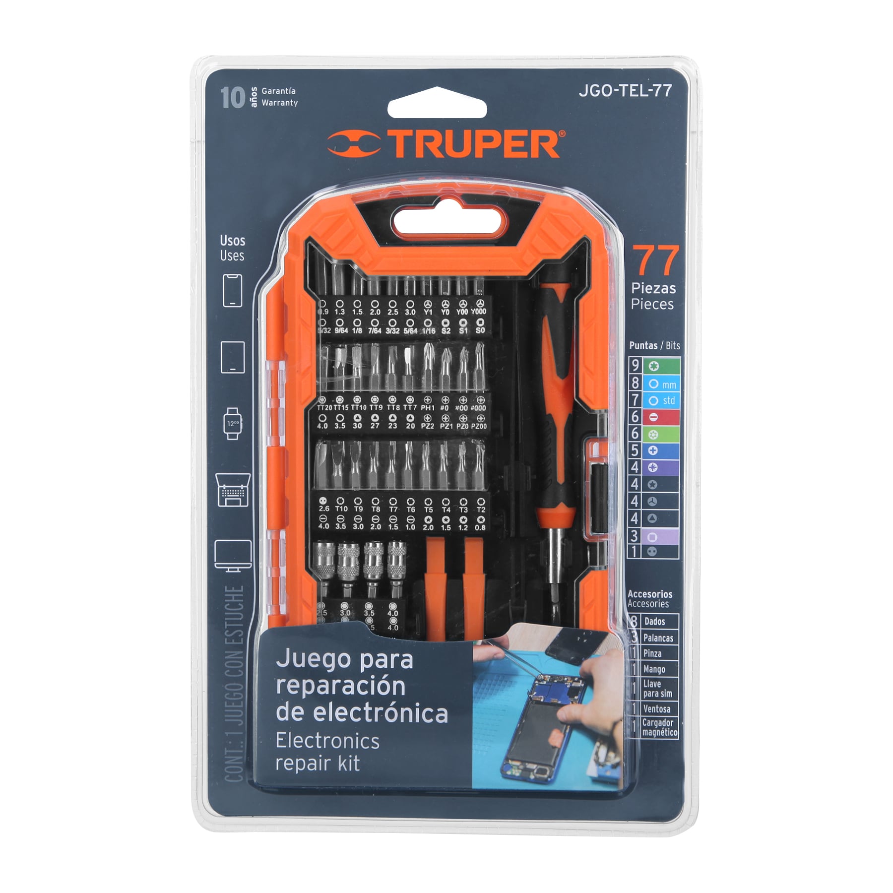 Juego de 77 piezas para reparación de electrónica, TRUPER
