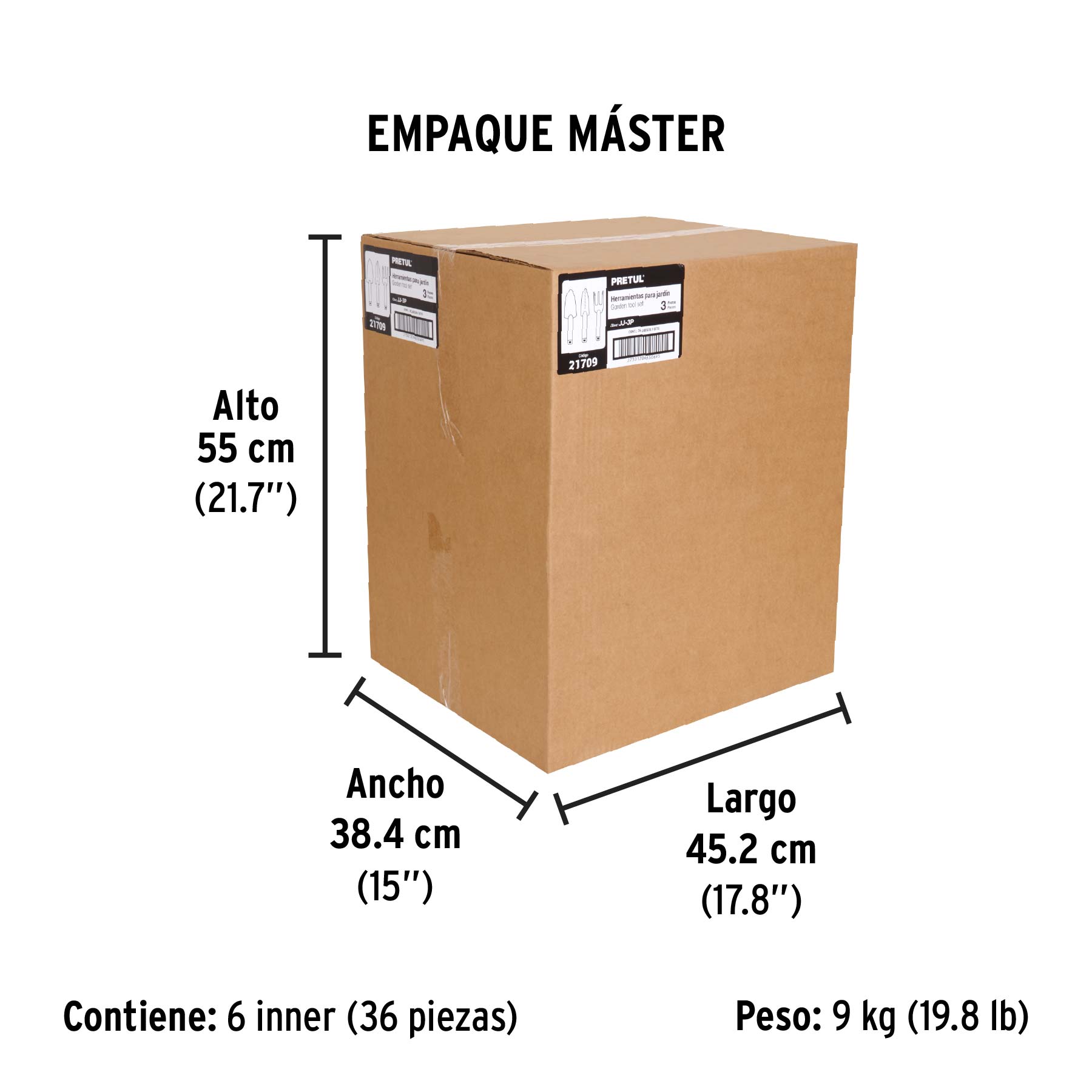 Juego de 3 herramientas de 11" para jardín, PRETUL - Empaque