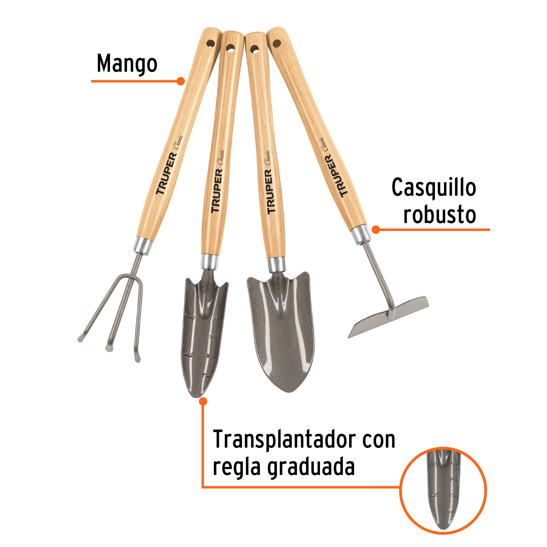 Juego de 4 herramientas para jardín, mango 12-1/4", TRUPER