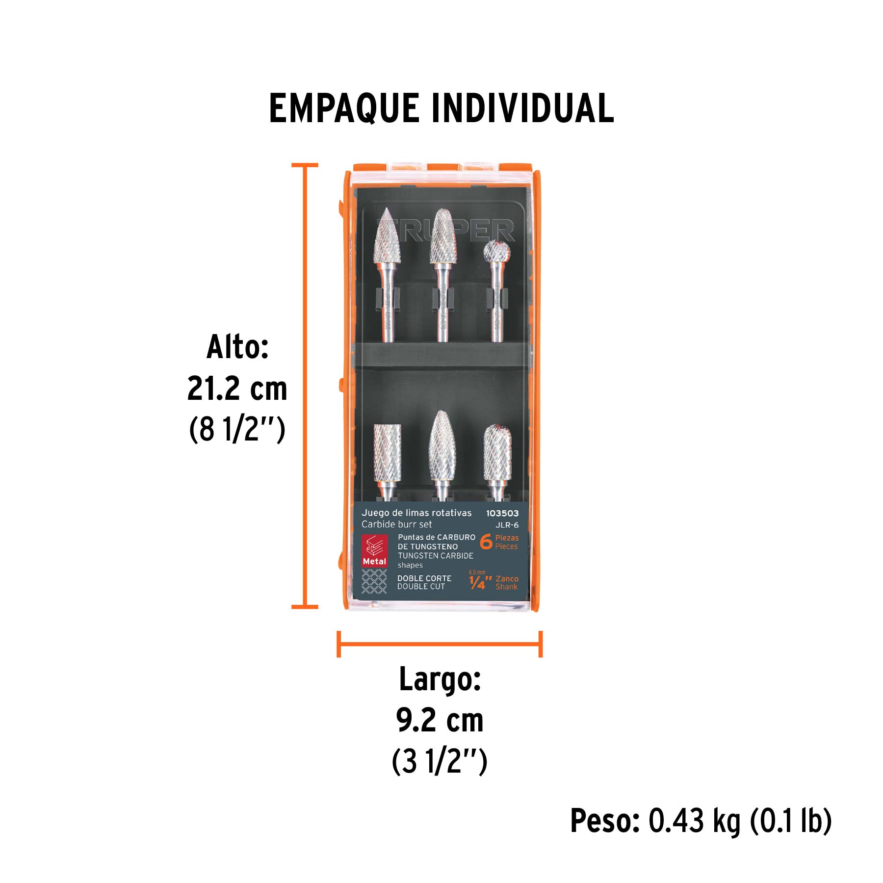 Juego de 6 limas rotativas, TRUPER - Empaque
