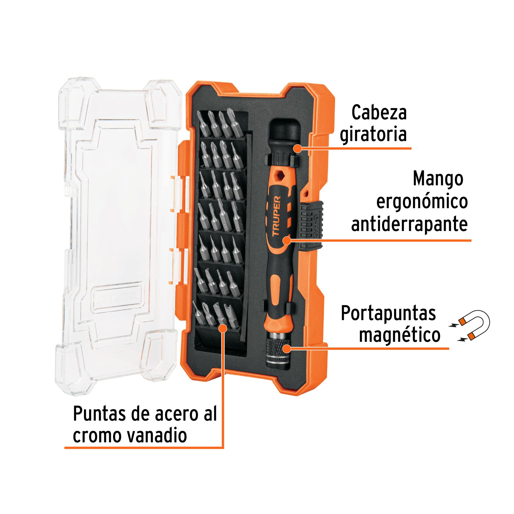 Desarmador de precisión con 28 puntas intercambiables