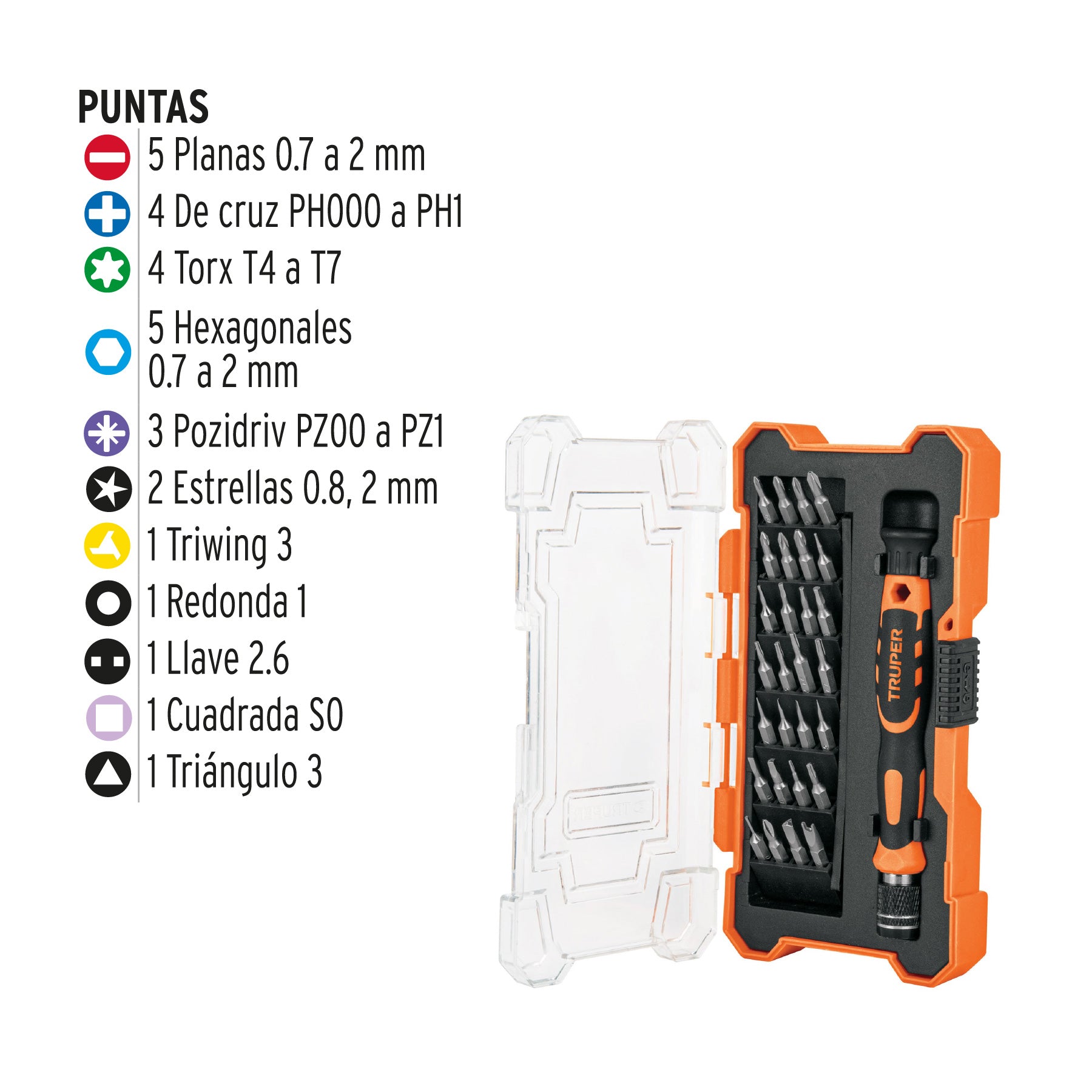 Desarmador de precisión con 28 puntas intercambiables