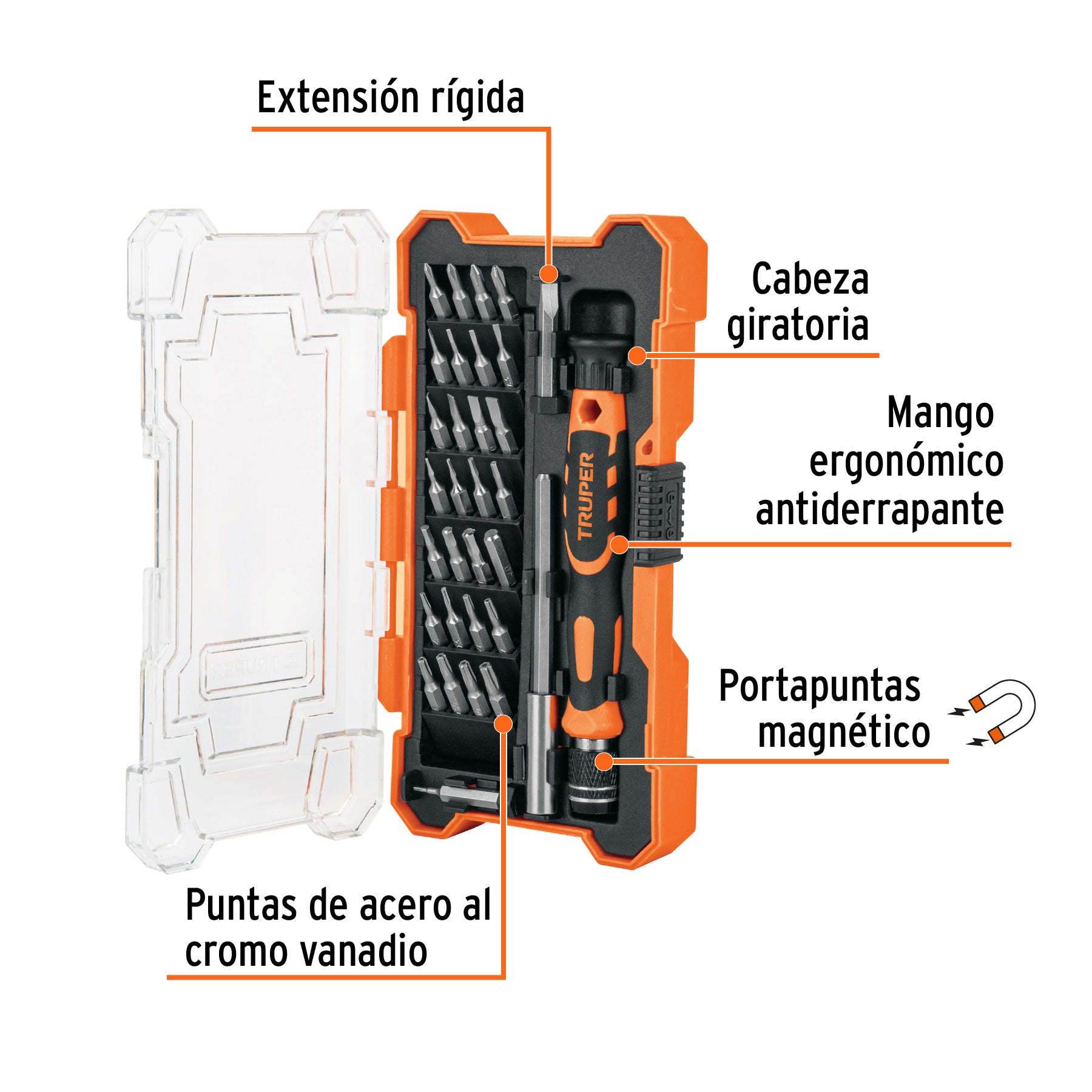 Desarmador de precisión con 30 puntas y extensión, TRUPER