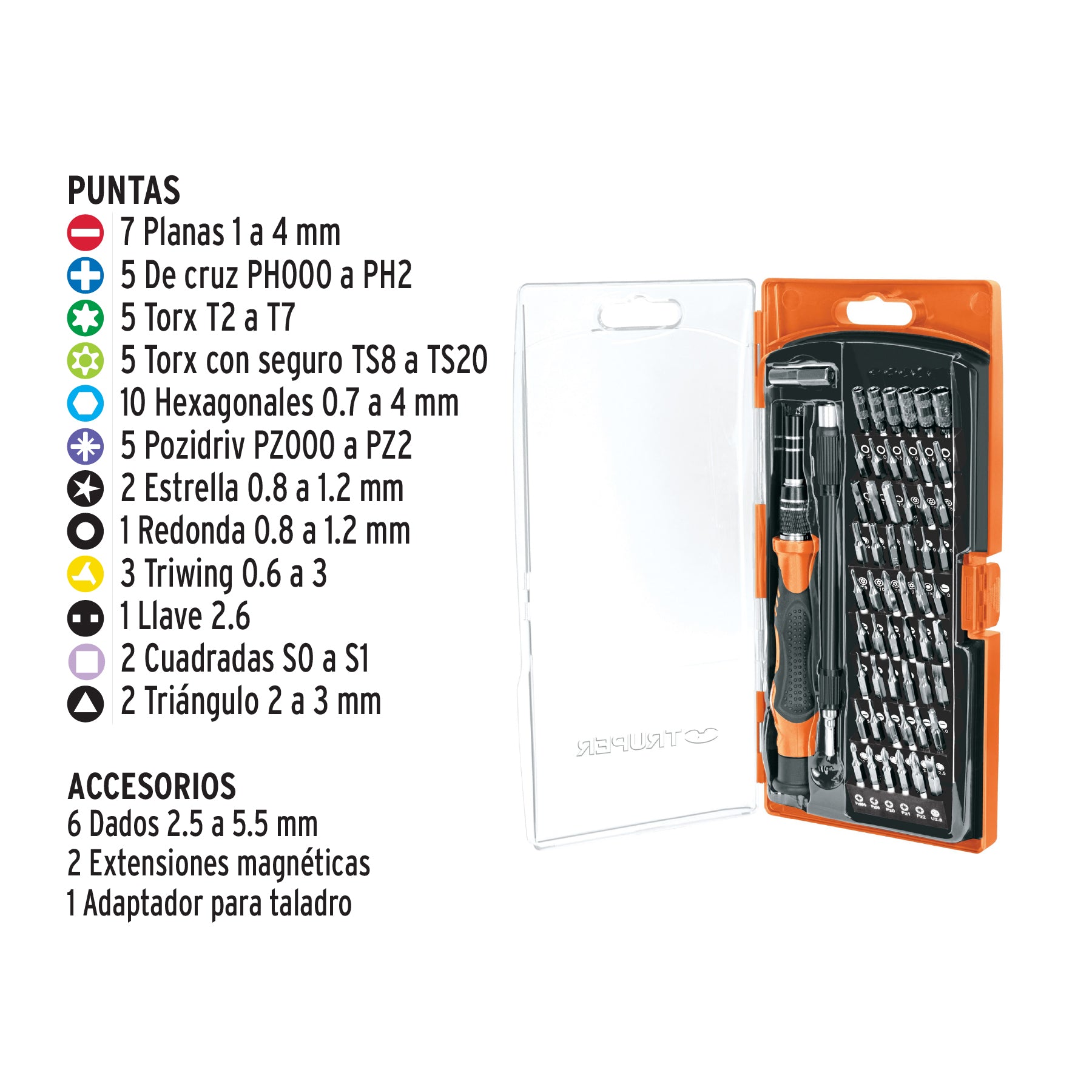 Desarmador de precisión con 57 puntas intercambiables