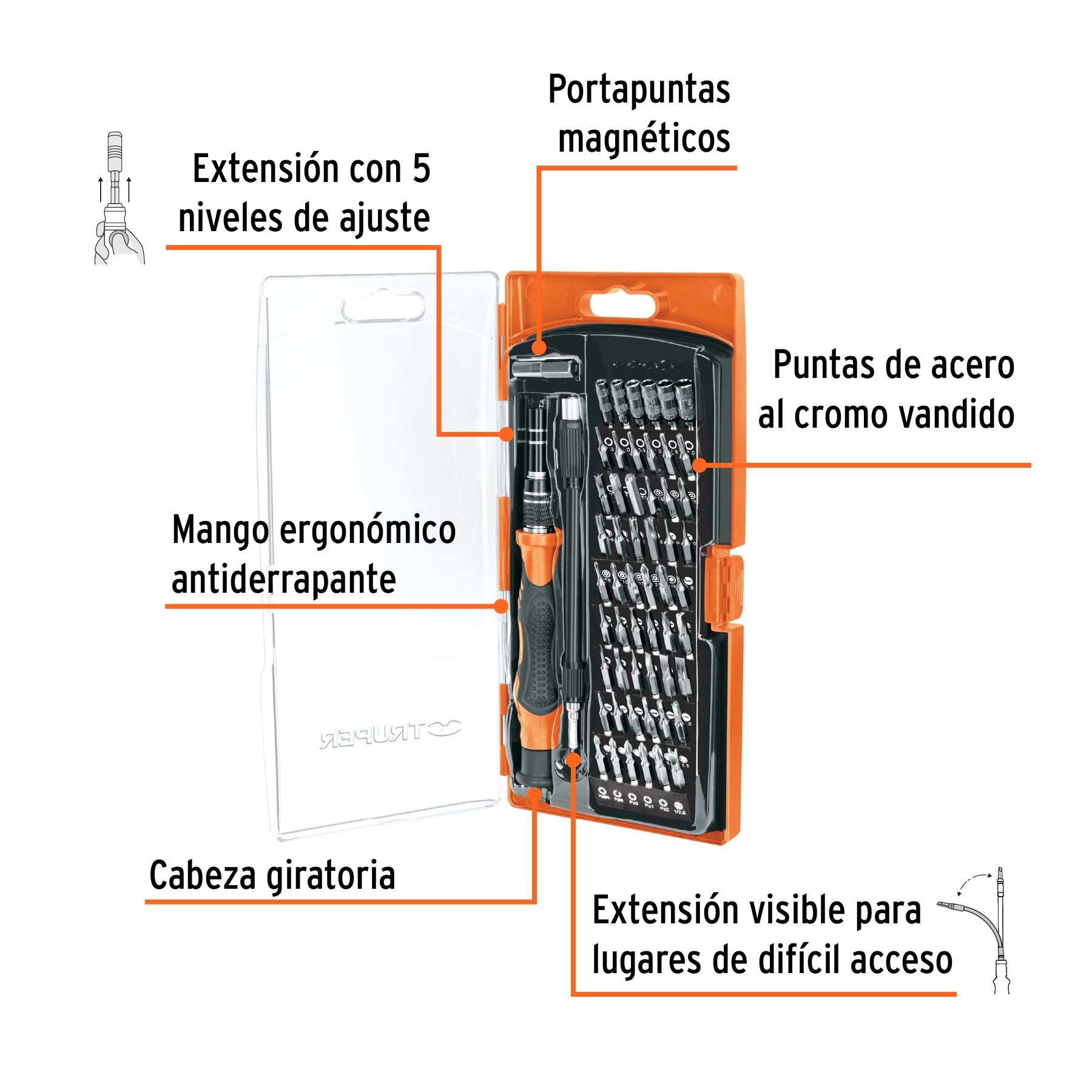 Desarmador de precisión con 57 puntas intercambiables